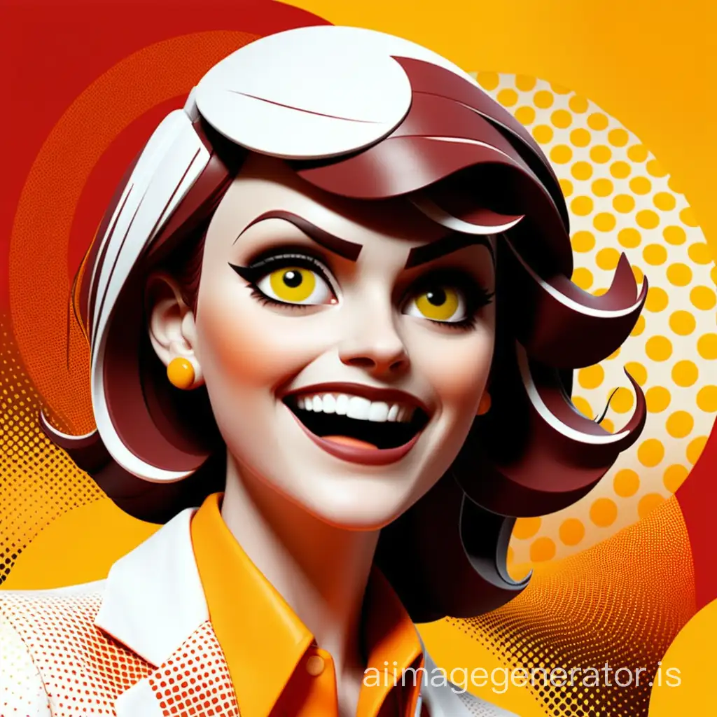 The image featuring creactive graphic designs related toa  morning show with white on a red and yellow colors. The background is orange and yellow, with a halftone pattern in the background.