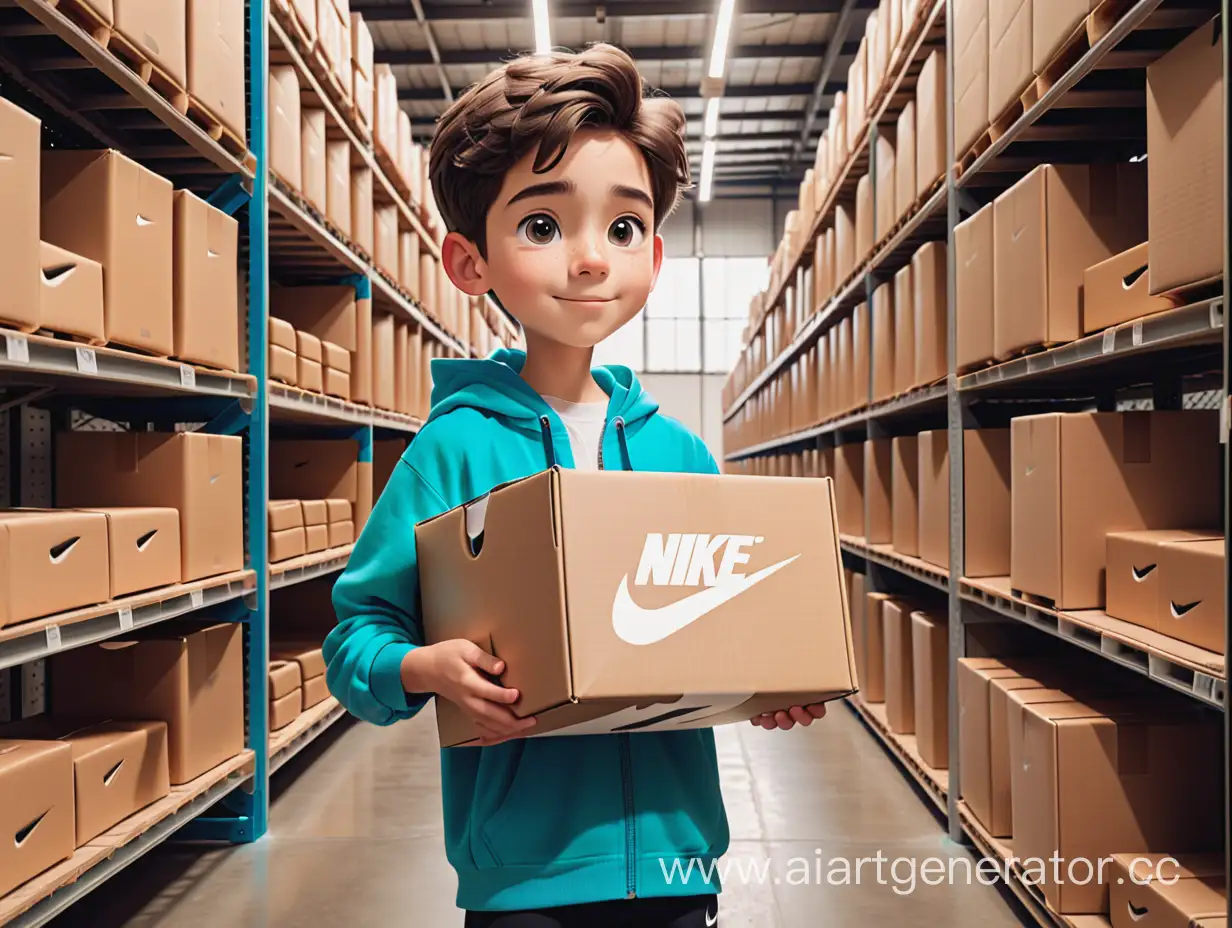 Cartoon-Boy-Holding-Nike-Sneakers-in-Warehouse