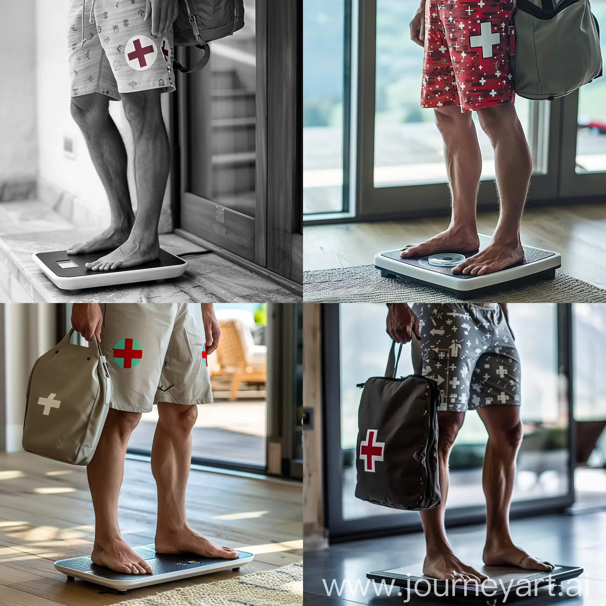 TravelReady-Fitness-Enthusiast-Weighing-In-Swiss-Shorts-and-Bag-in-Hand