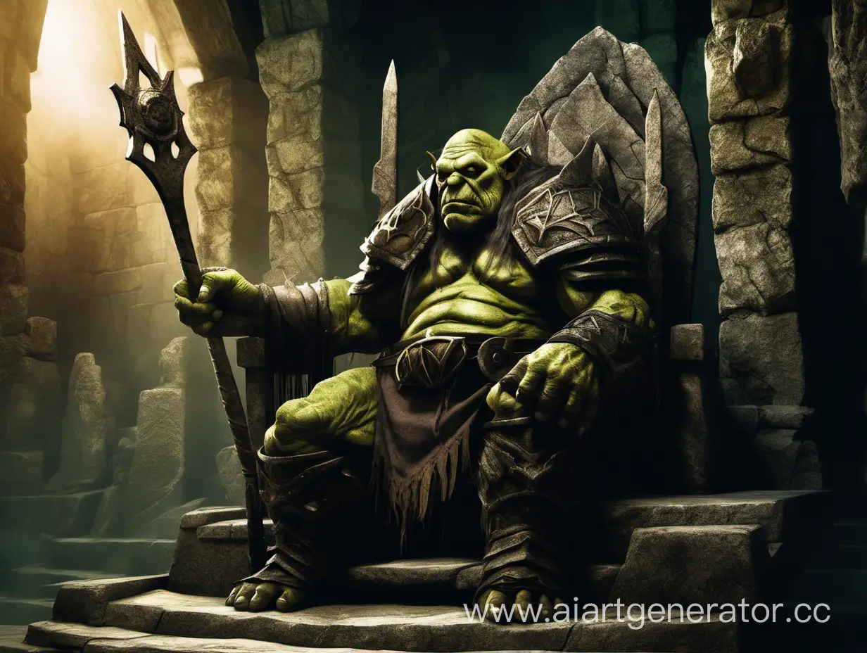 Elderly-Orc-Ruler-on-Stone-Throne-in-Arena