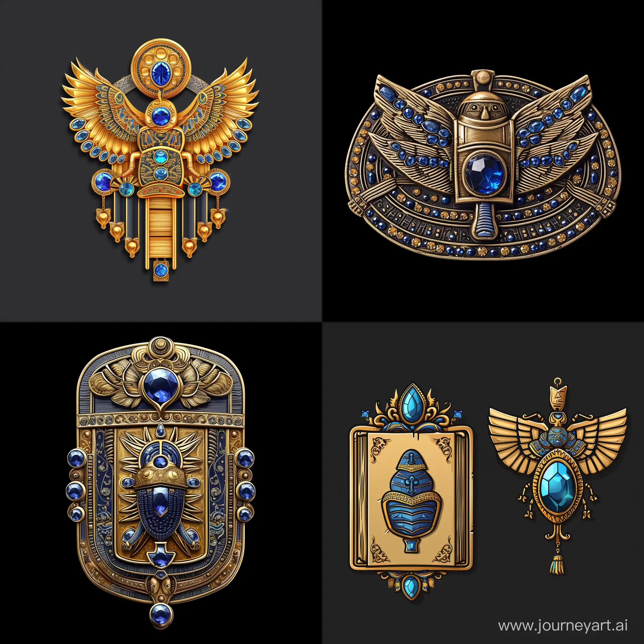 Egyptian-Scarab-Brooch-with-Book-and-Blue-Gemstones-in-Vector-Style