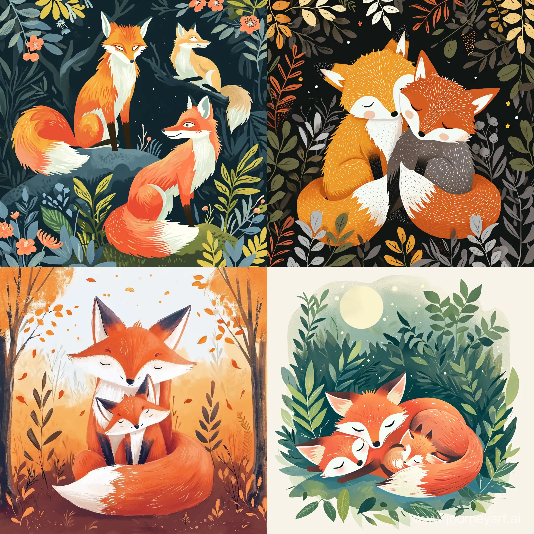 Card with foxes
in the style of anime by Miyazaki
