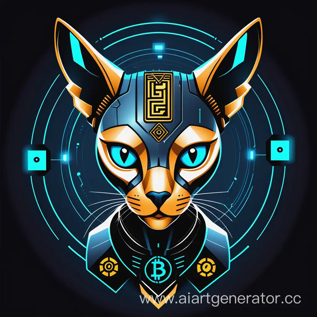 Vector-Cyberpunk-Cryptocurrency-Bot-Logo-Iron-Sphinx-Robot-Cat-with-Blockchain-Sign