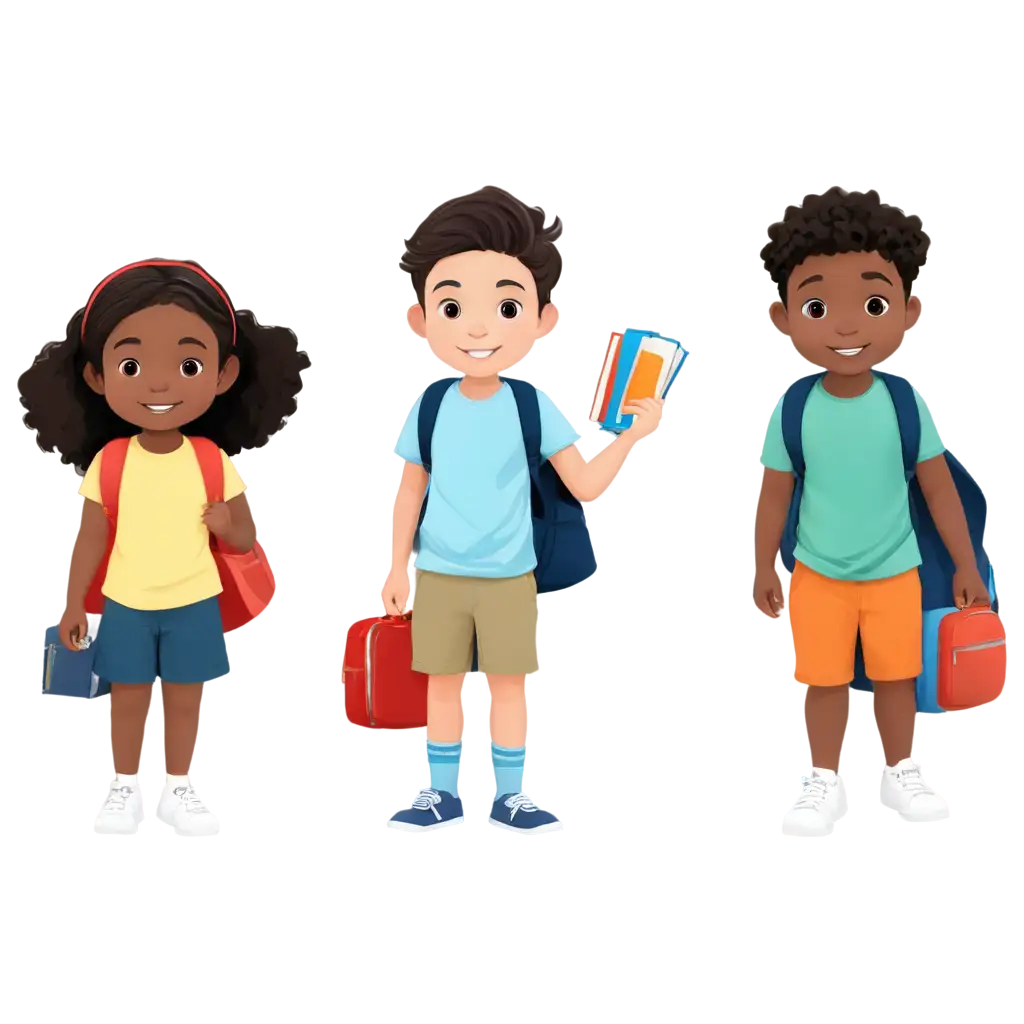 VECTOR IAMGE OF LITTLE KIDS WITH SCHOOL BAG AND BOOKS IN HAND