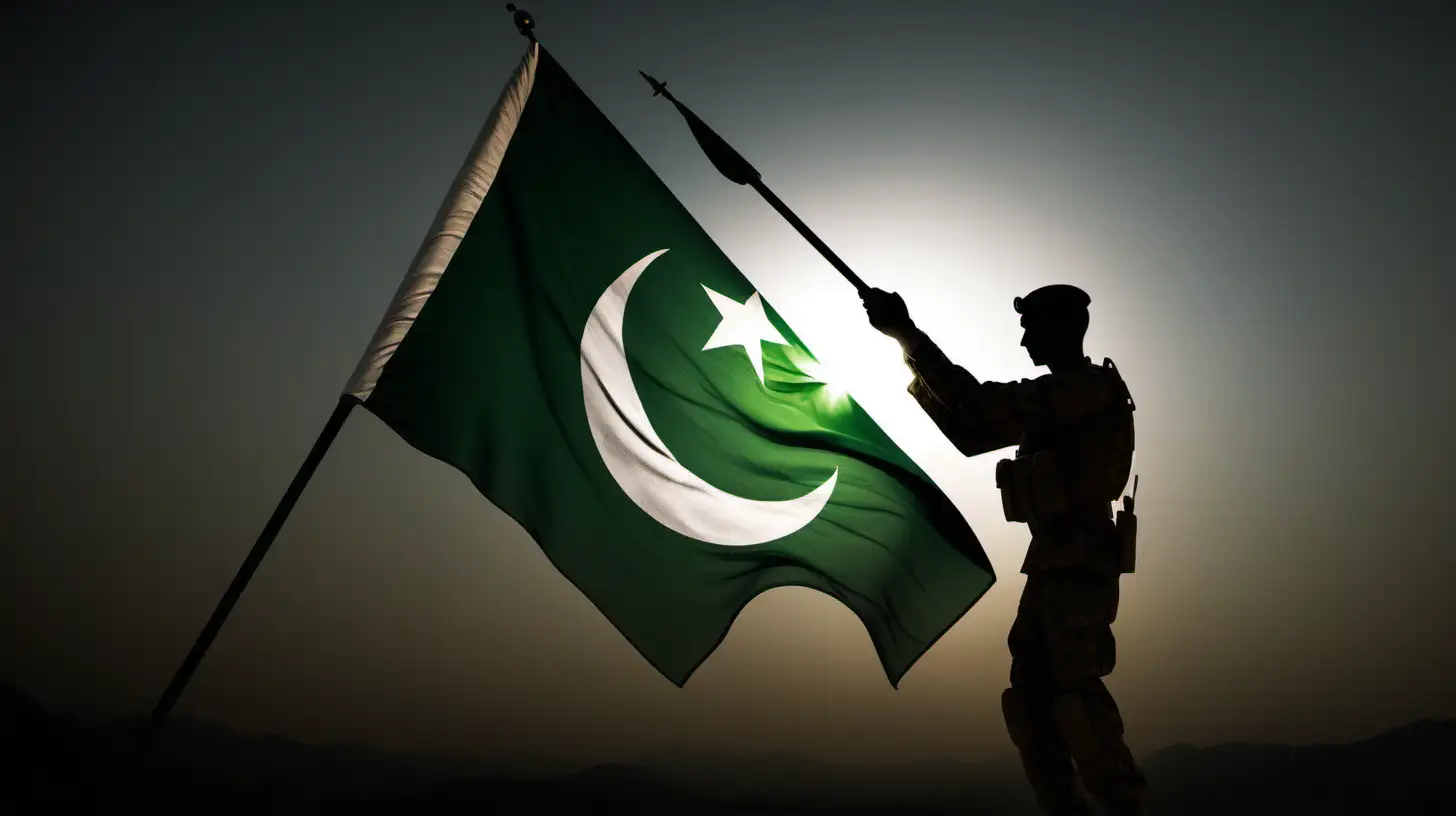 Pakistani Soldier Holding Glowing Flag in Defiant Vigilance