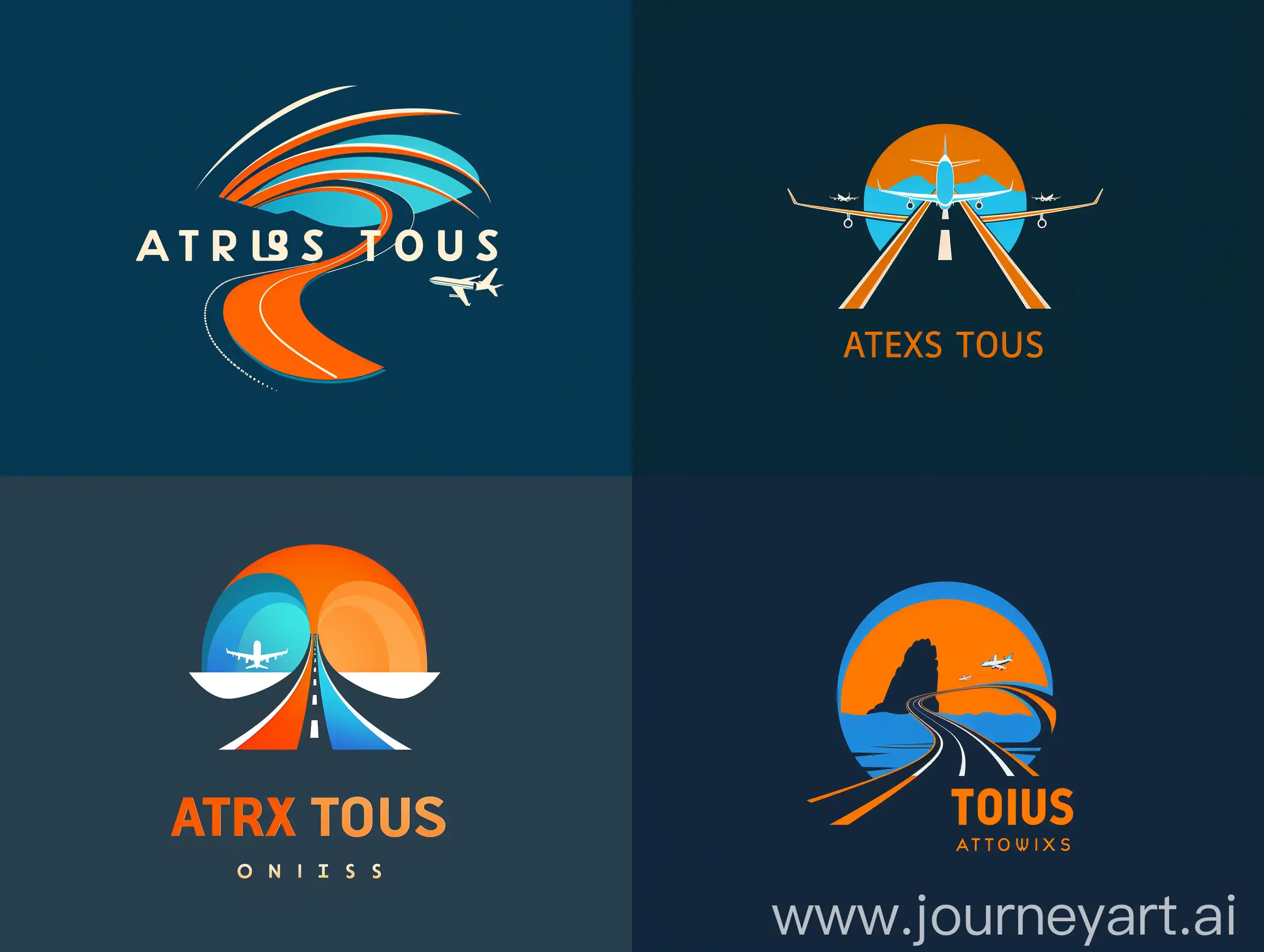 Can you make a modern logo for Artemis Tours. It's a travel agency. use colours blue and orange. and use a vector road and vector plane