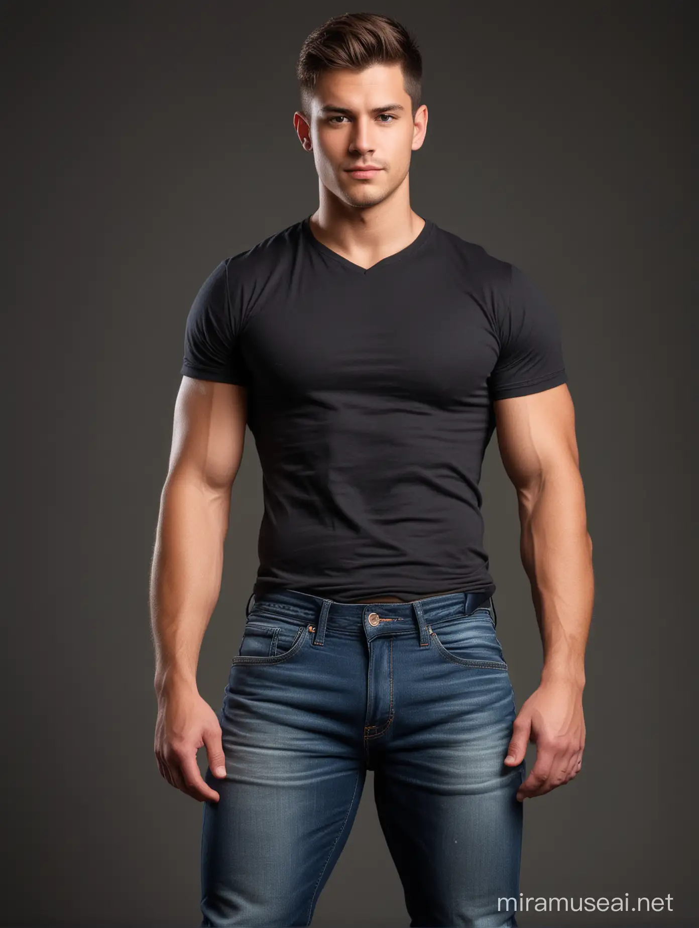 Young Man in Tight Jeans with Bulging Thighs