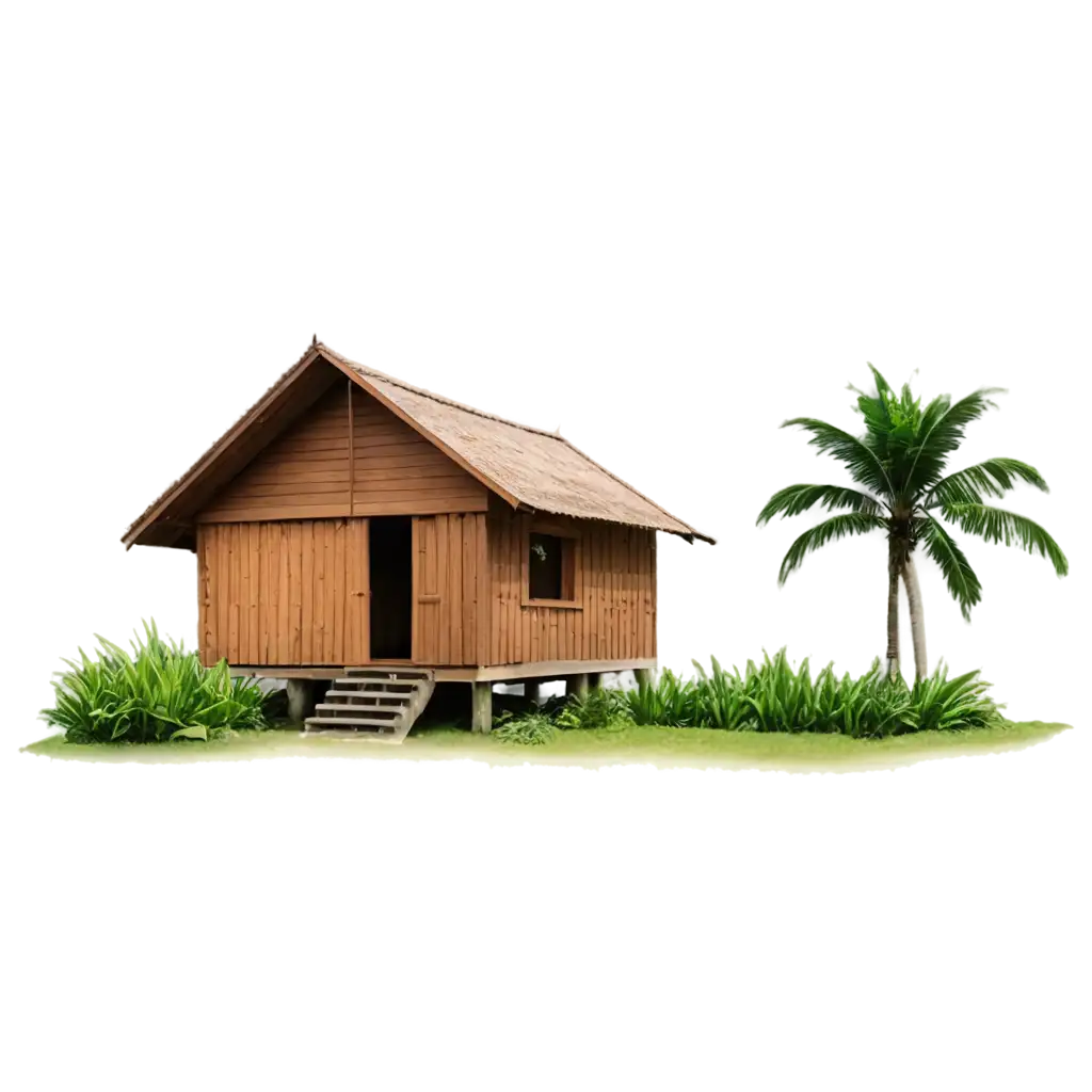 hut and coconut tree