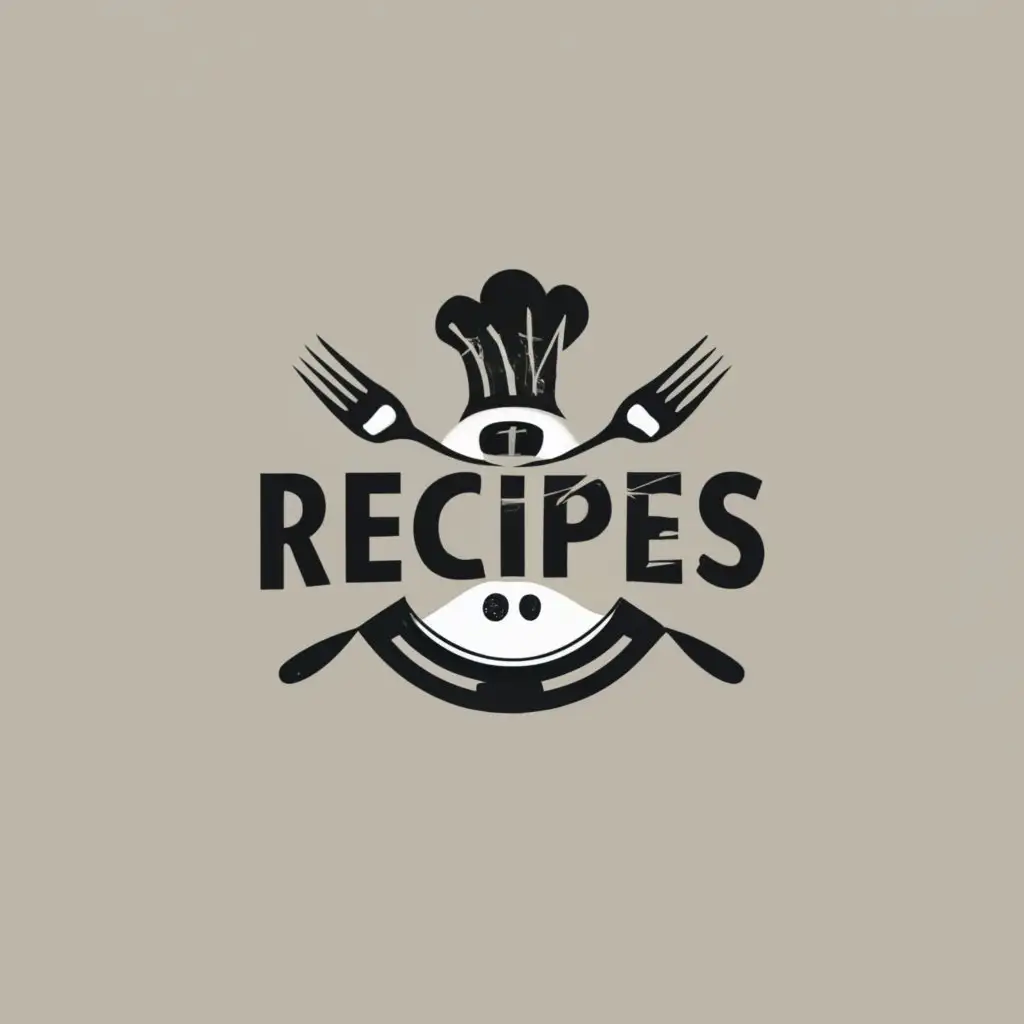 logo, Knife and fork, Chef's Hat, with the text "Recipes", typography, be used in Restaurant industry