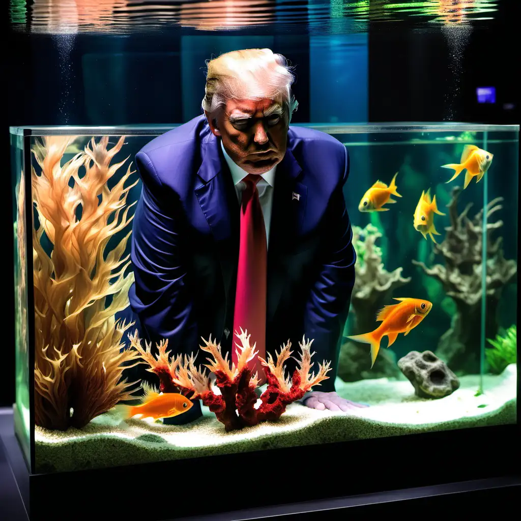 Former President Donald Trump Observing Marine Life in Luxurious Fish Aquarium