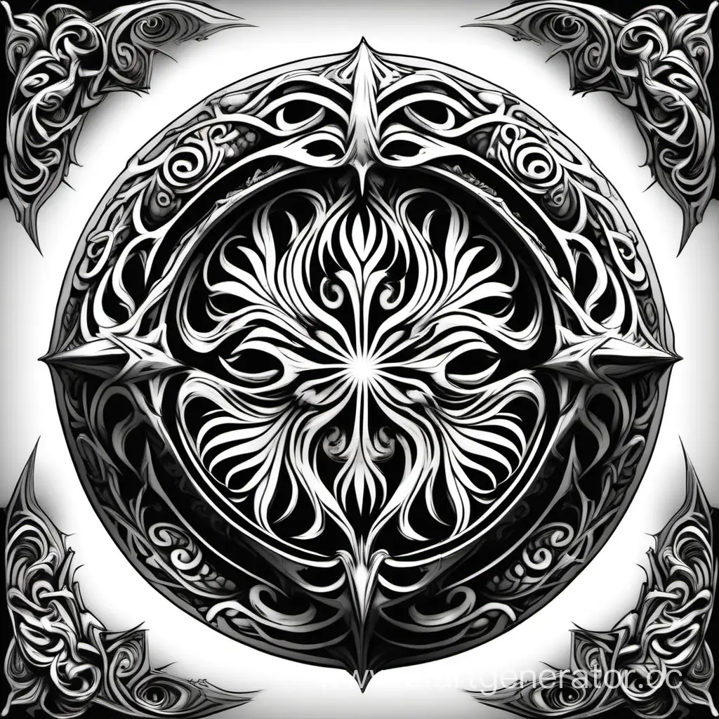 Чёрно-белый орнамент, подходящий для гравировки на тёмном кольце из фентези вселенной