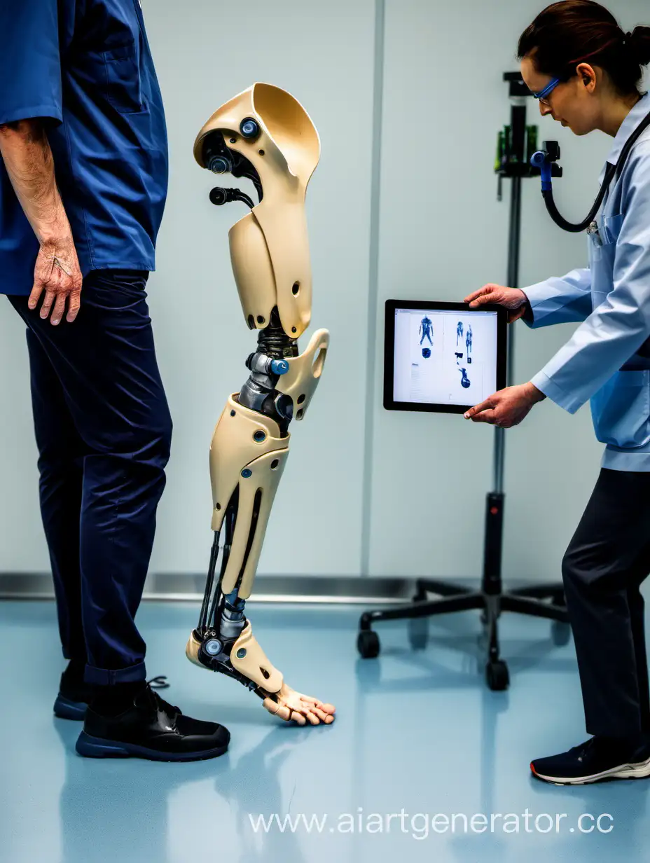 Prosthetic-Leg-User-Walking-Beside-Specialist-Testing-Tablet