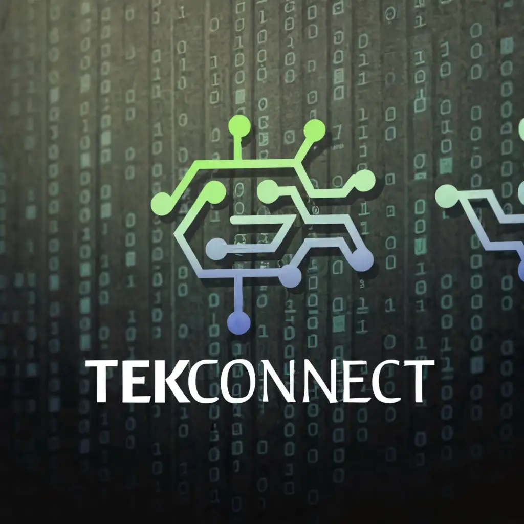 a logo design,with the text 'TekConnect', main symbol:computer chip and binaries,Moderate, be used in Technology industry, clear background