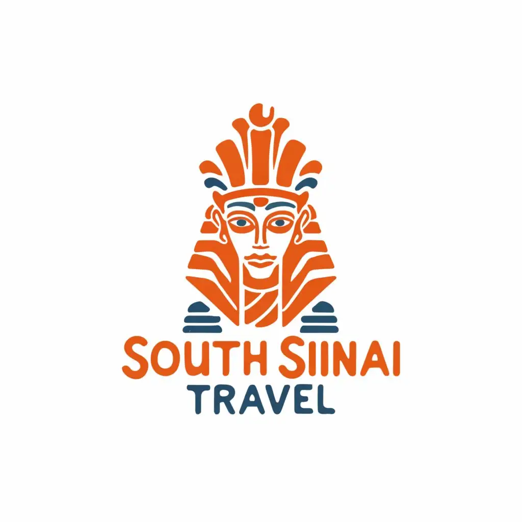 a logo design,with the text "An eye-catching vector design featuring a fusion of a pharaoh king and text elements. The pharaoh is artistically crafted in vibrant orange, blue, and white colors. The second half of the design replaces Pharaonic parts with bold, playful text 'South Sinai Travel' in a hand-drawn font, creating a striking contrast and a memorable visual impact.", main symbol:"South Sinai Travel",Moderate,be used in Travel industry,clear background