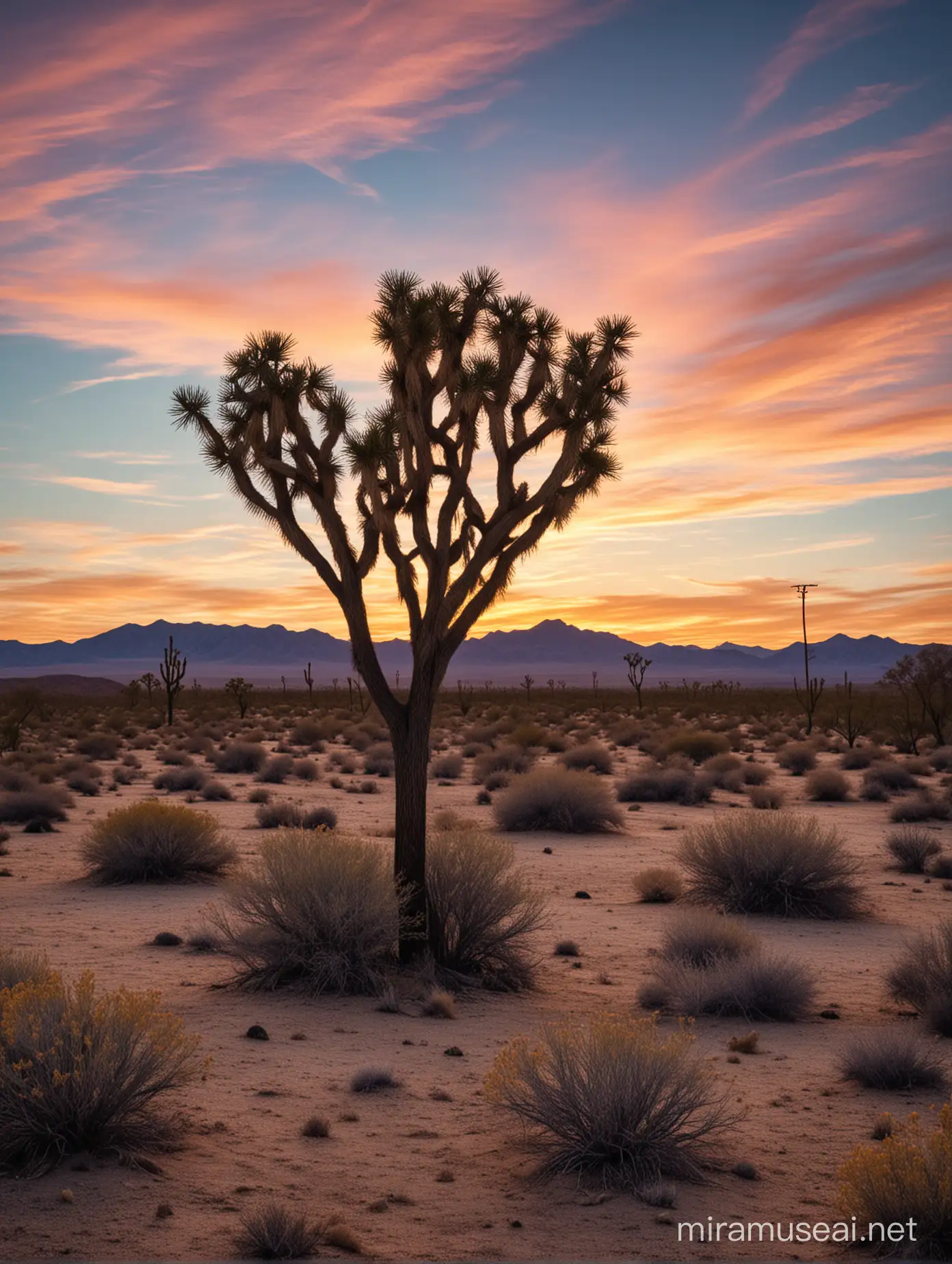 Sunset Serenity in Mojave Desert with Nostalgic Warmth