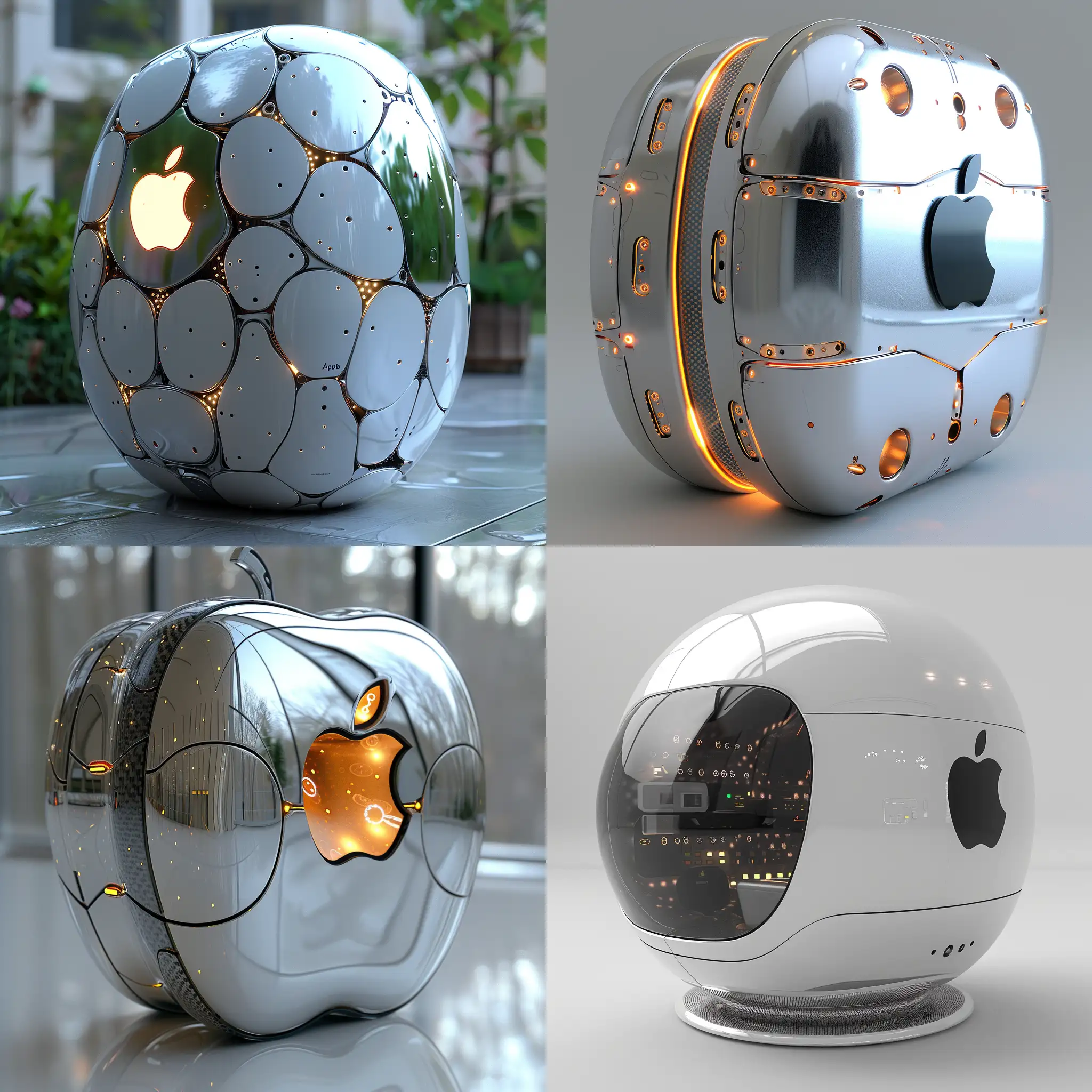 a futuristic apple prototype, materials are aluminum and carbon, integrated system, multiple connections, advanced aesthetics, octane rendering --stylize 1000