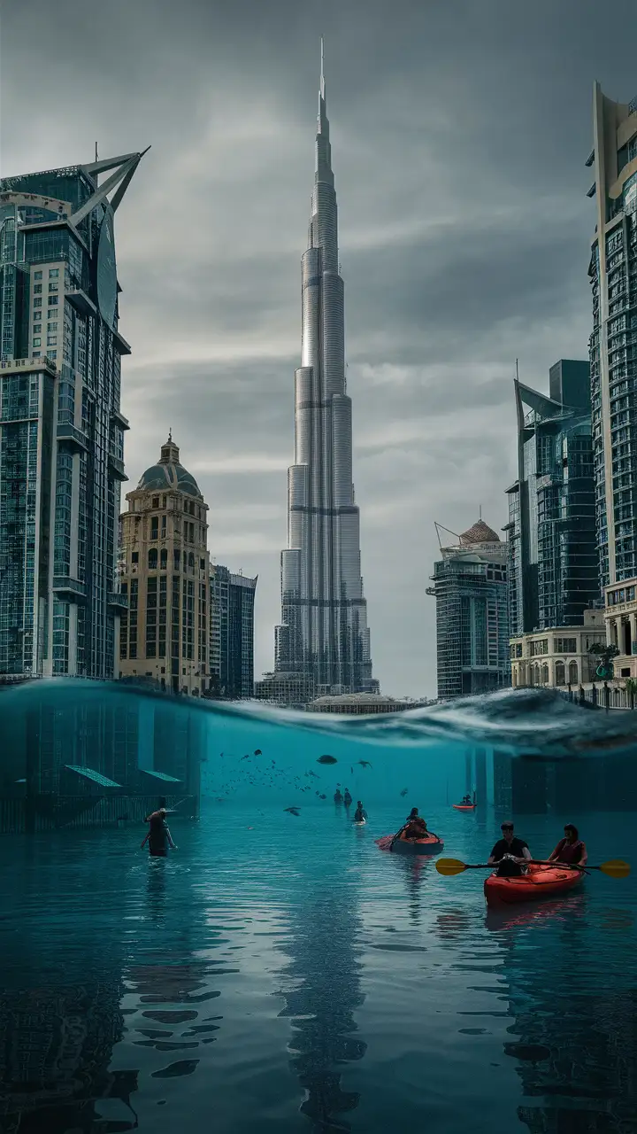 Urban Flooding in Dubai High Water Levels Amidst Cityscape