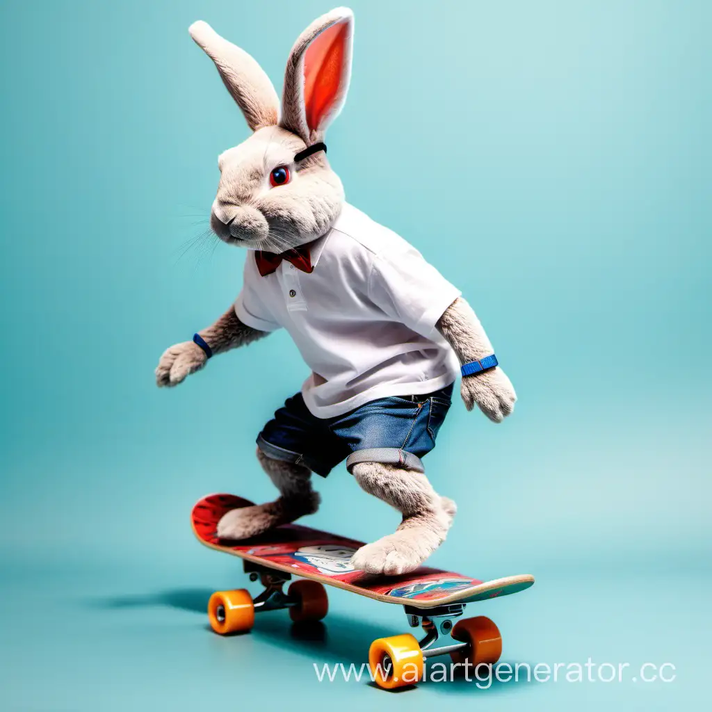 кролик в шортах едет на скейте