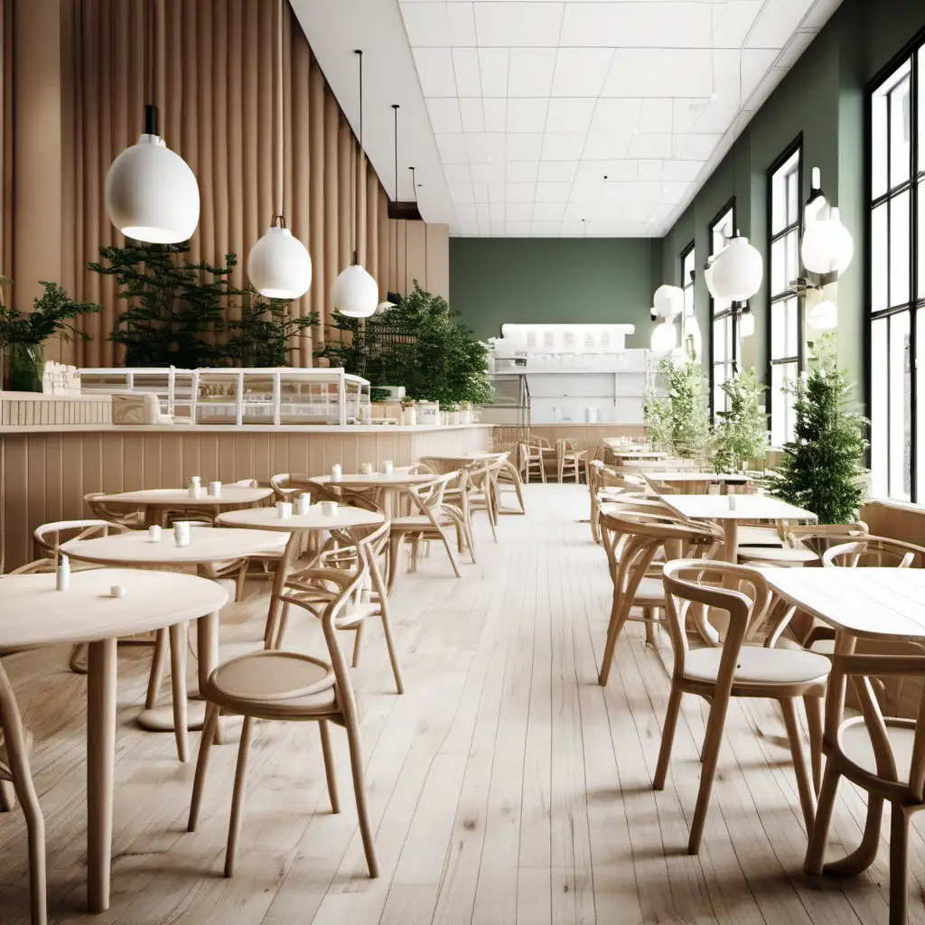 Cozy Scandinavian Cafeteria with Wooden Interior and Warm Lighting