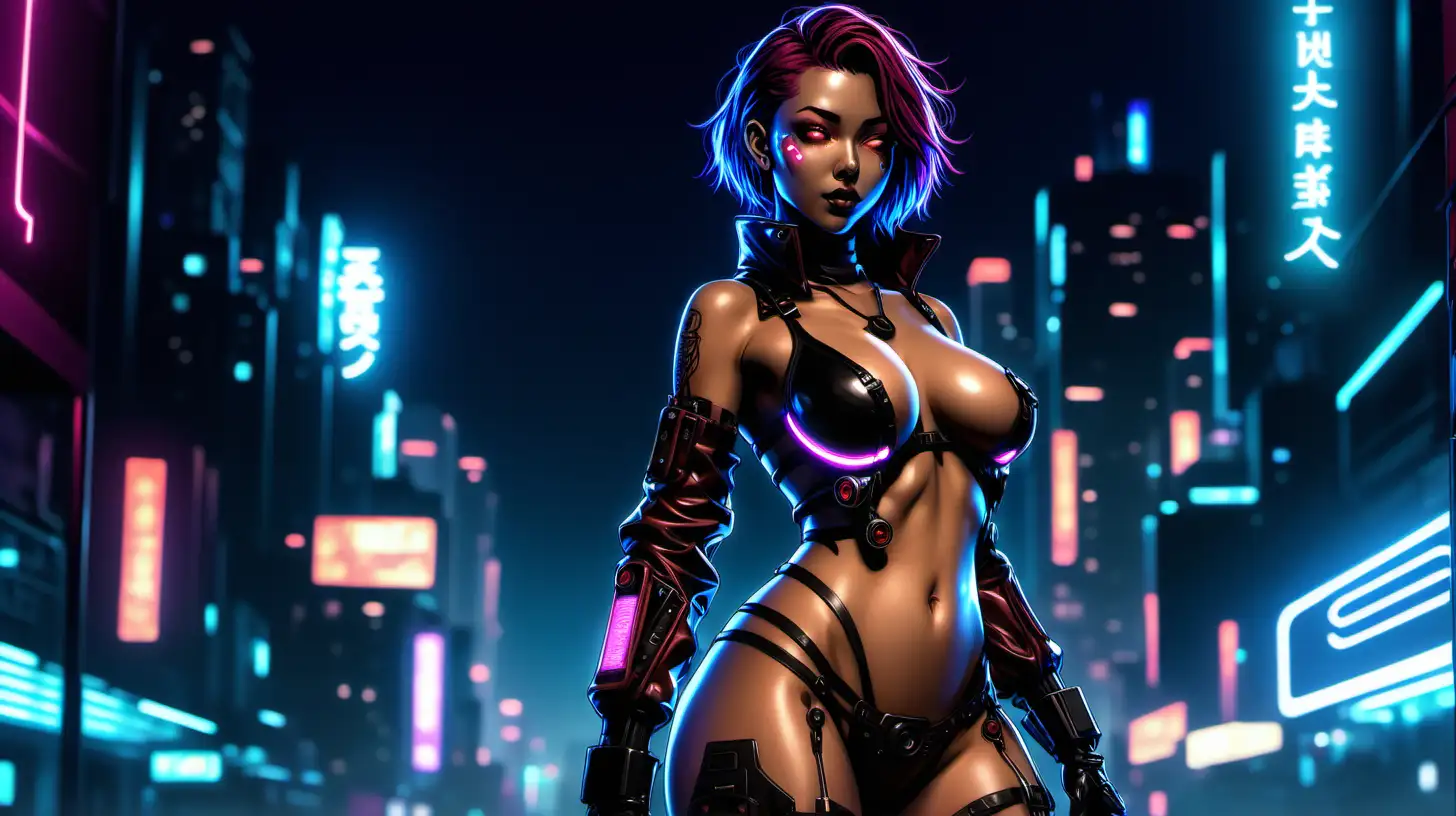 A cyberpunk sexy character with medium breasts and glowing thighs, with neon lights at night, fantasy world, Anime<lora:openjourneyLora:1.0>


