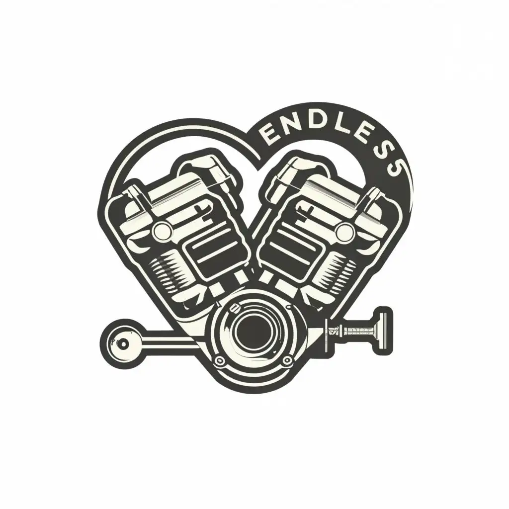 logo, A heart shaped outline car engine, with the text "Endless", typography, be used in Retail industry