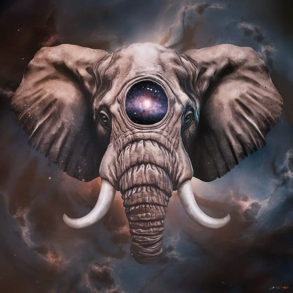 Elephant with Galactic Third Eye in a Cosmic Wilderness