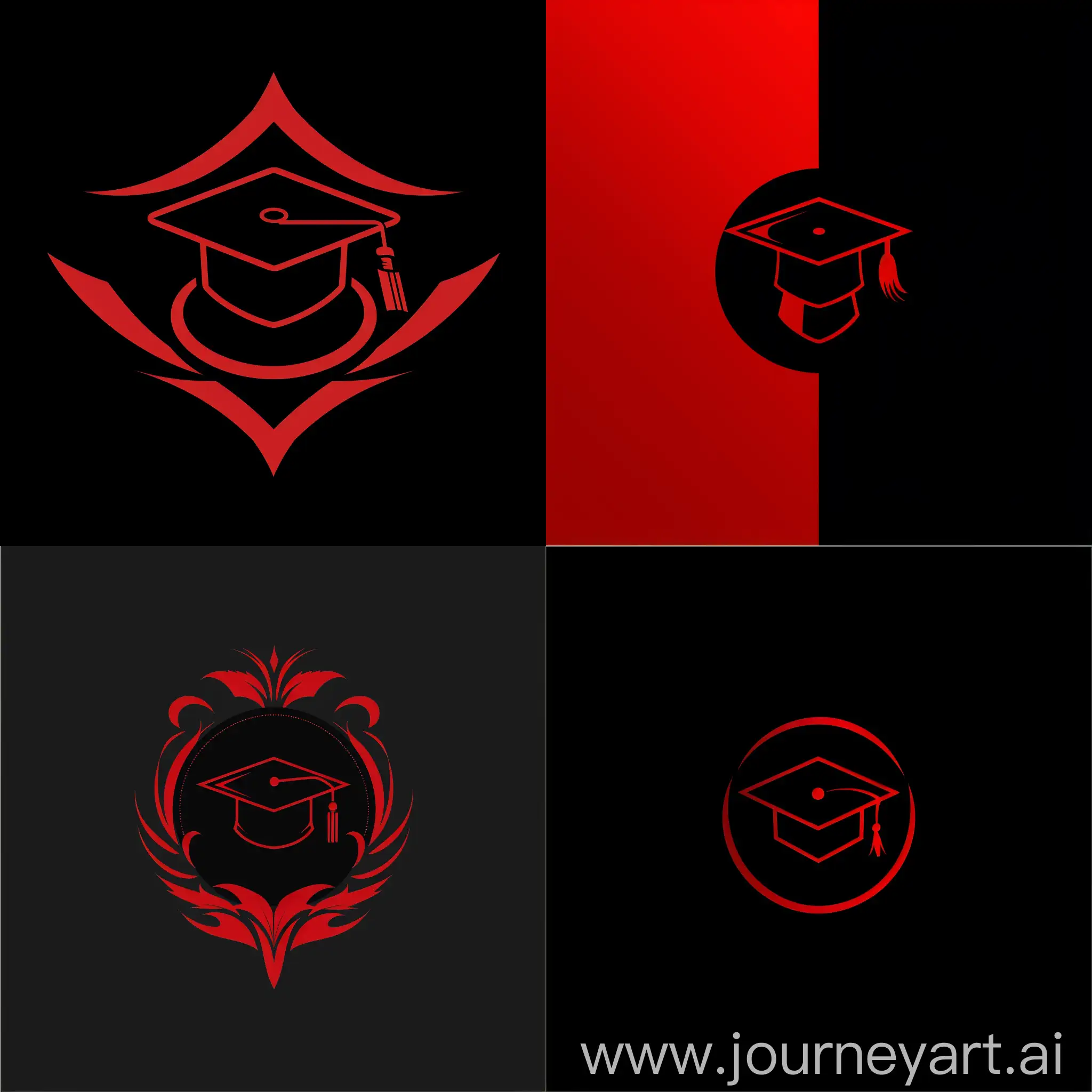 Create a black and red logo with an academic cap in the center