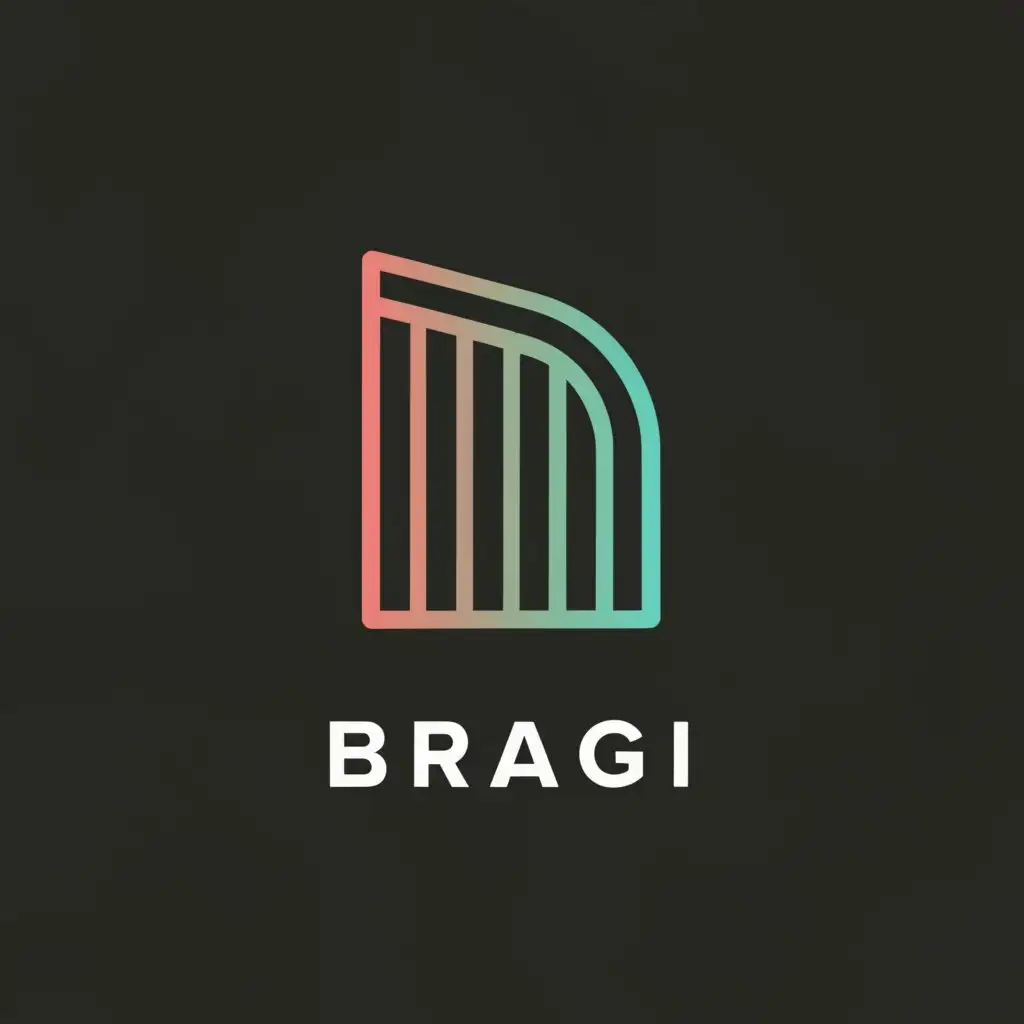 a logo design,with the text "Bragi", main symbol:Create a company logo for the company Bragi consisting of a stylised image of a harp - not a lyre but the larger type used by the Norse god Bragi, and the company name, on a dark background. The harp itself is a simplified, geometric design. Use a modern, clean font that complements the geometric style of the harp.,Minimalistic,clear background