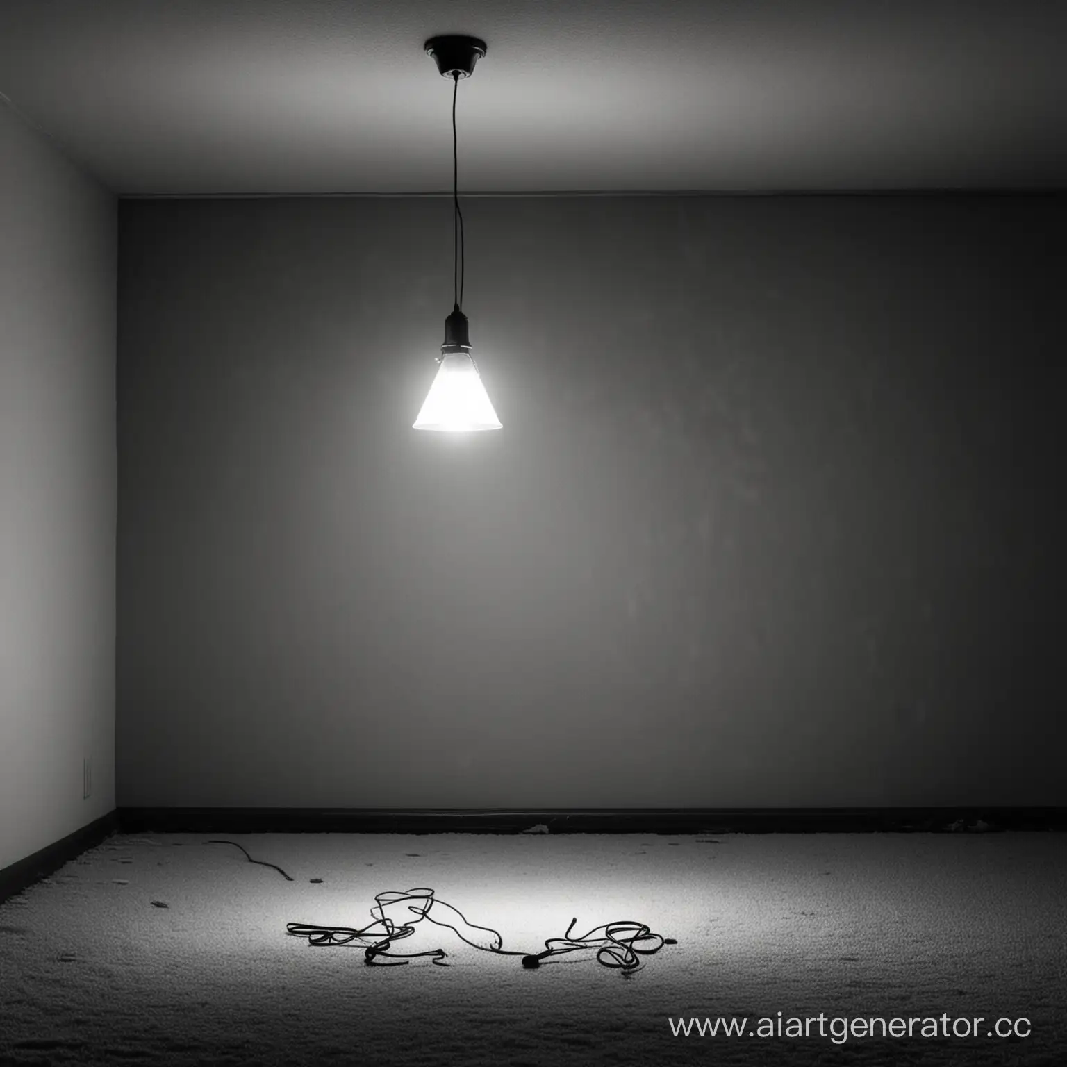 Обложка для грустного трека про любовь, темная комната в которой весит одна лампа которая светит белым без надписей 
2000x2000 пиксилей