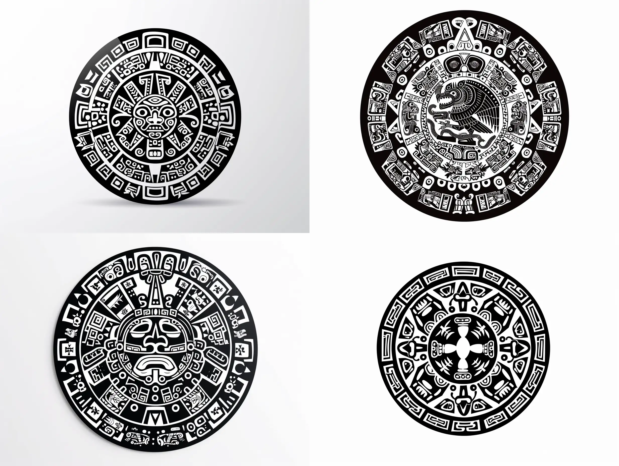 Round ancient Aztec ornament, black on a white background