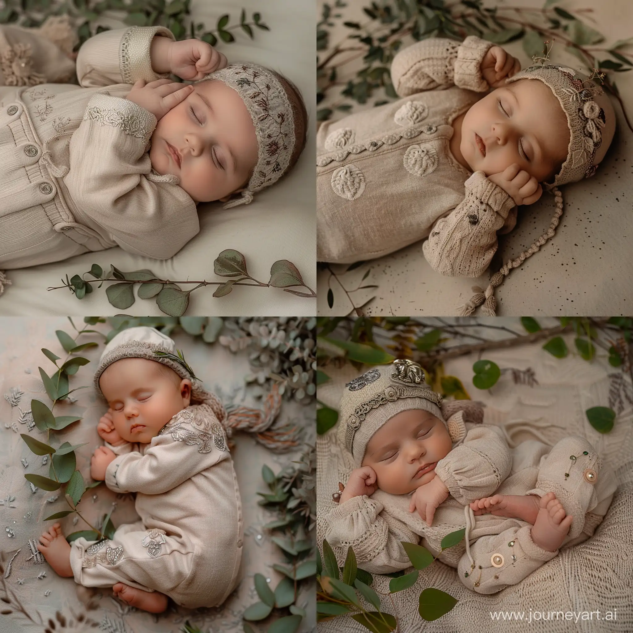 Peaceful-Baby-Nap-in-Beige-Jumpsuit-Surrounded-by-Nature