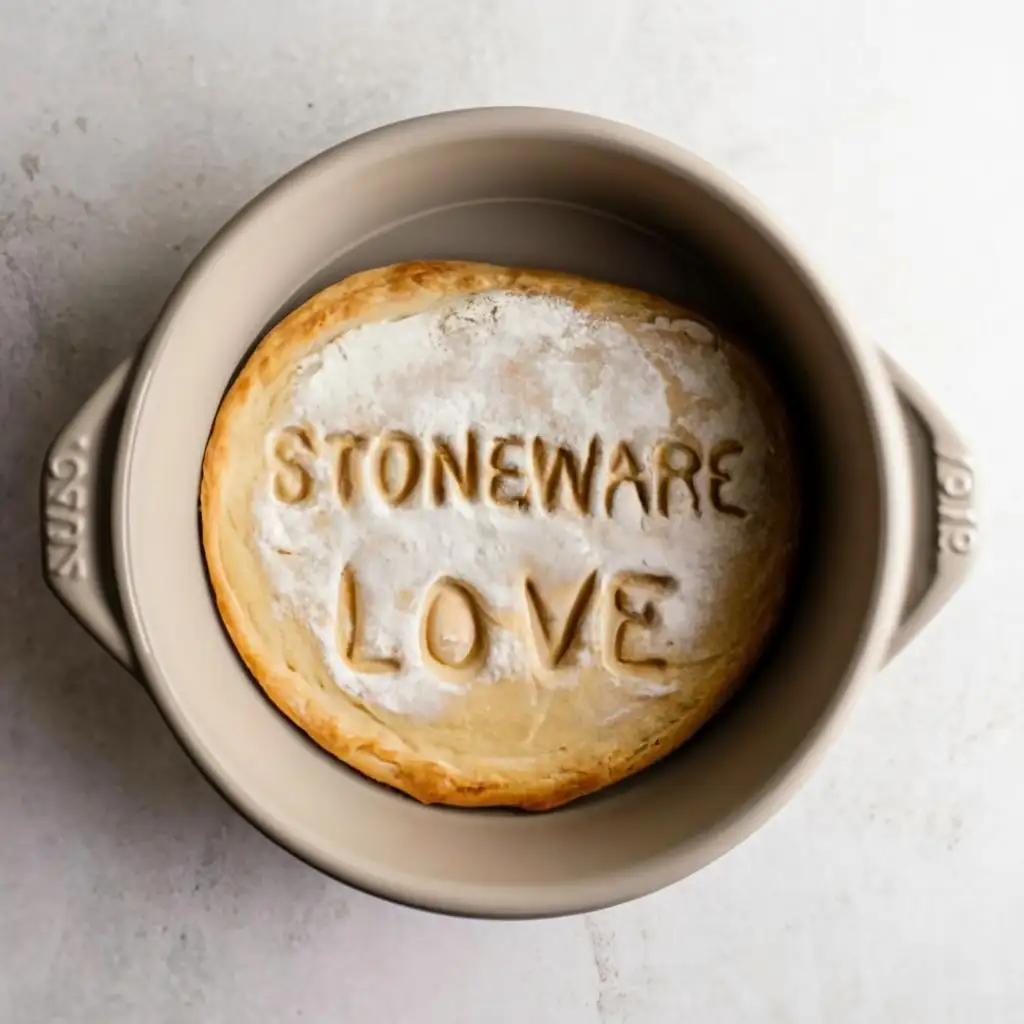 logo, bread baking pan, with the text "Stoneware love", typography