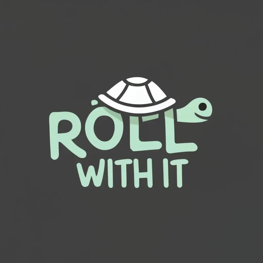 logo, logo black turtle, with the text "Roll With it", typography