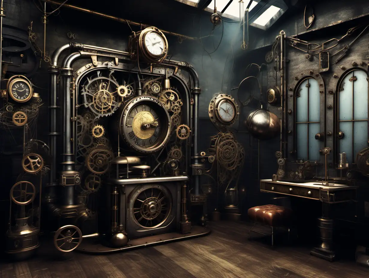 imagine prompt: background with a steam punk goth theme photo quality, realistic image, high resolution, ultra realistic, sharp, 8k output, sharp, ultra realistic, no furniture, no chairs, no armchairs, intricate details --ar 10:7 - -s 750 --q 5 --q 2 --v 5
