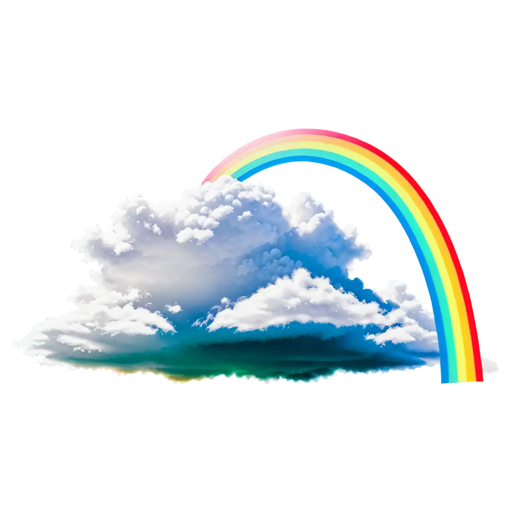 a rainbow in a cloudy sky with floating cloud 