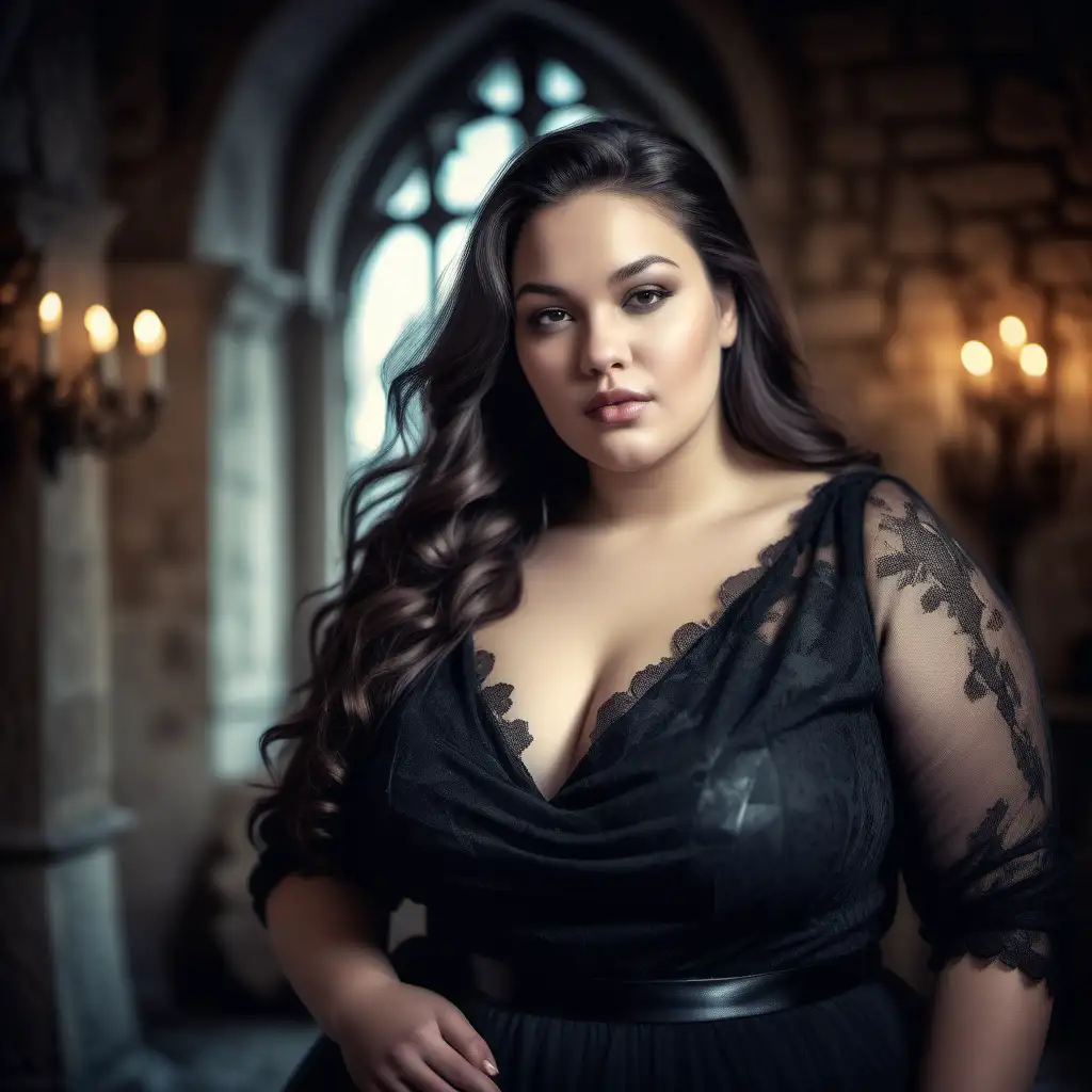 Elegant Winter Castle Photoshoot with Beautiful Black Plus Size Model