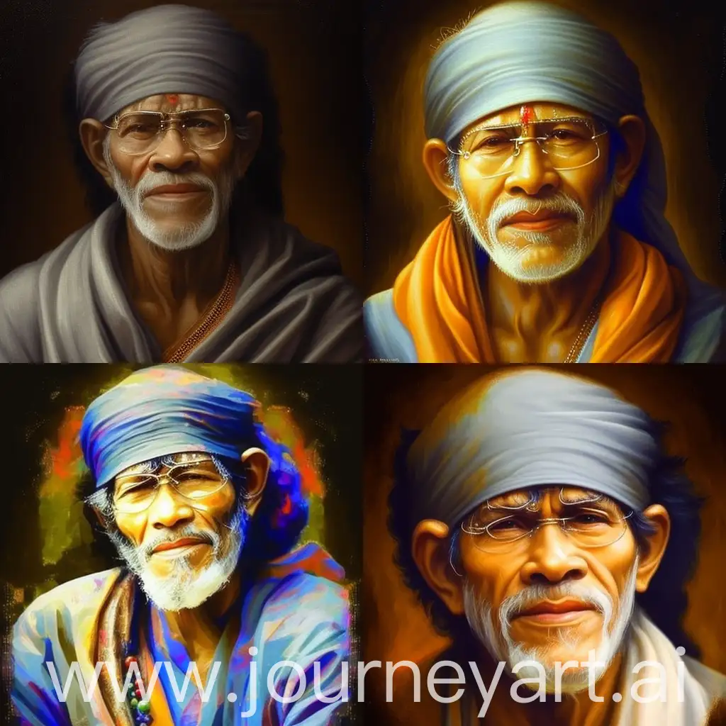 Generate a full image of Sai Baba taking reference from all the images available online. the image should be as realistic as possible