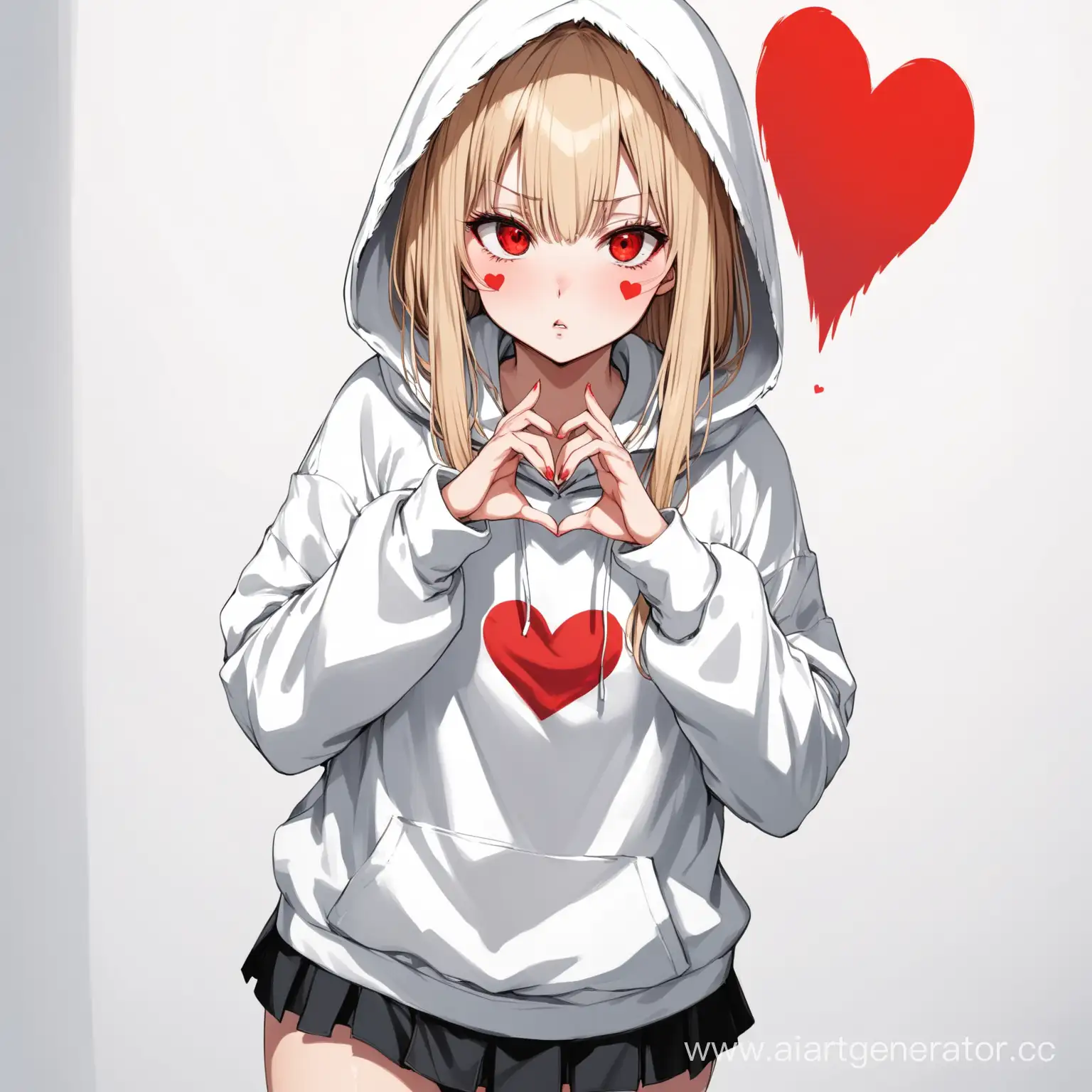Unhappy-Girl-in-Oversized-White-Hoodie-and-Black-Skirt-Making-Heart-Gesture