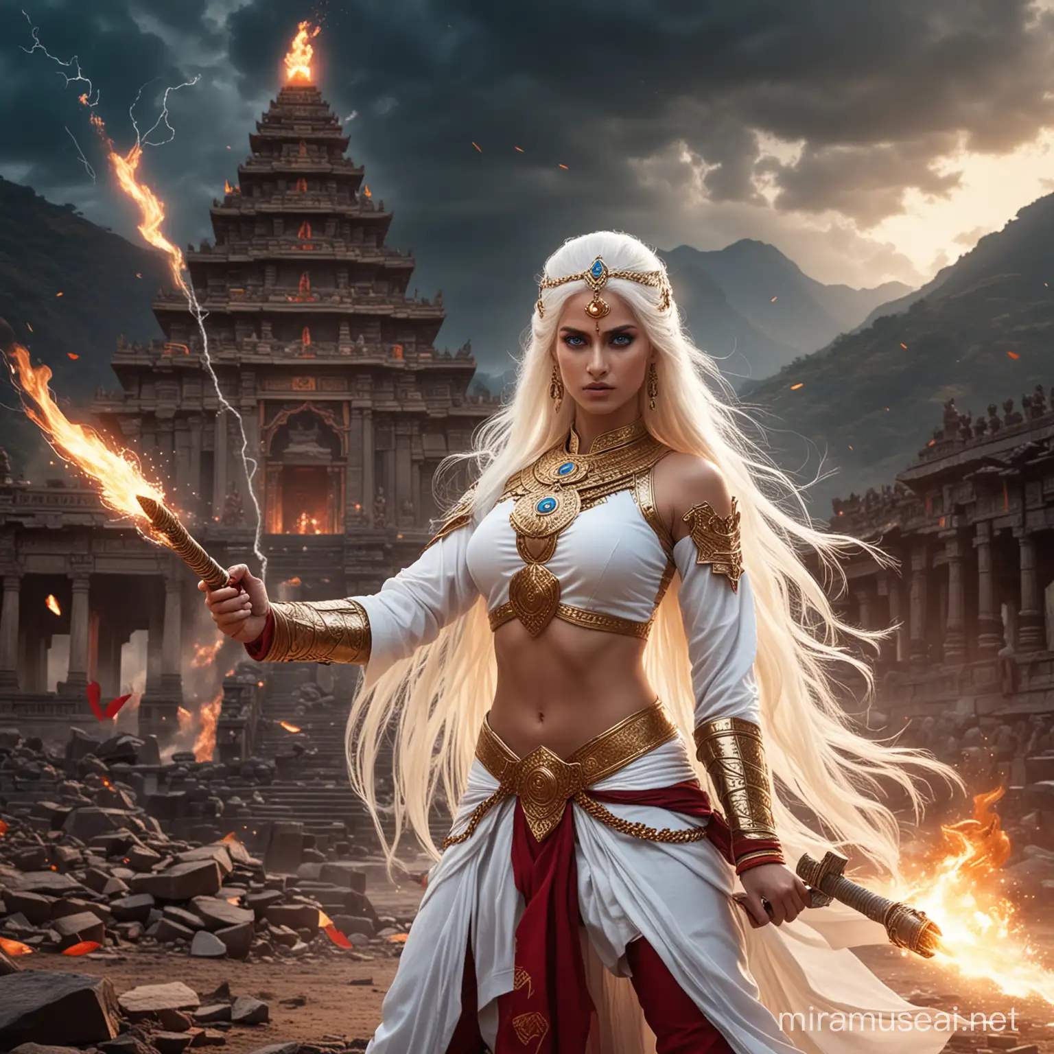 Empress Goddess in Combat Commanding Fire and Lightning at Kaliman War