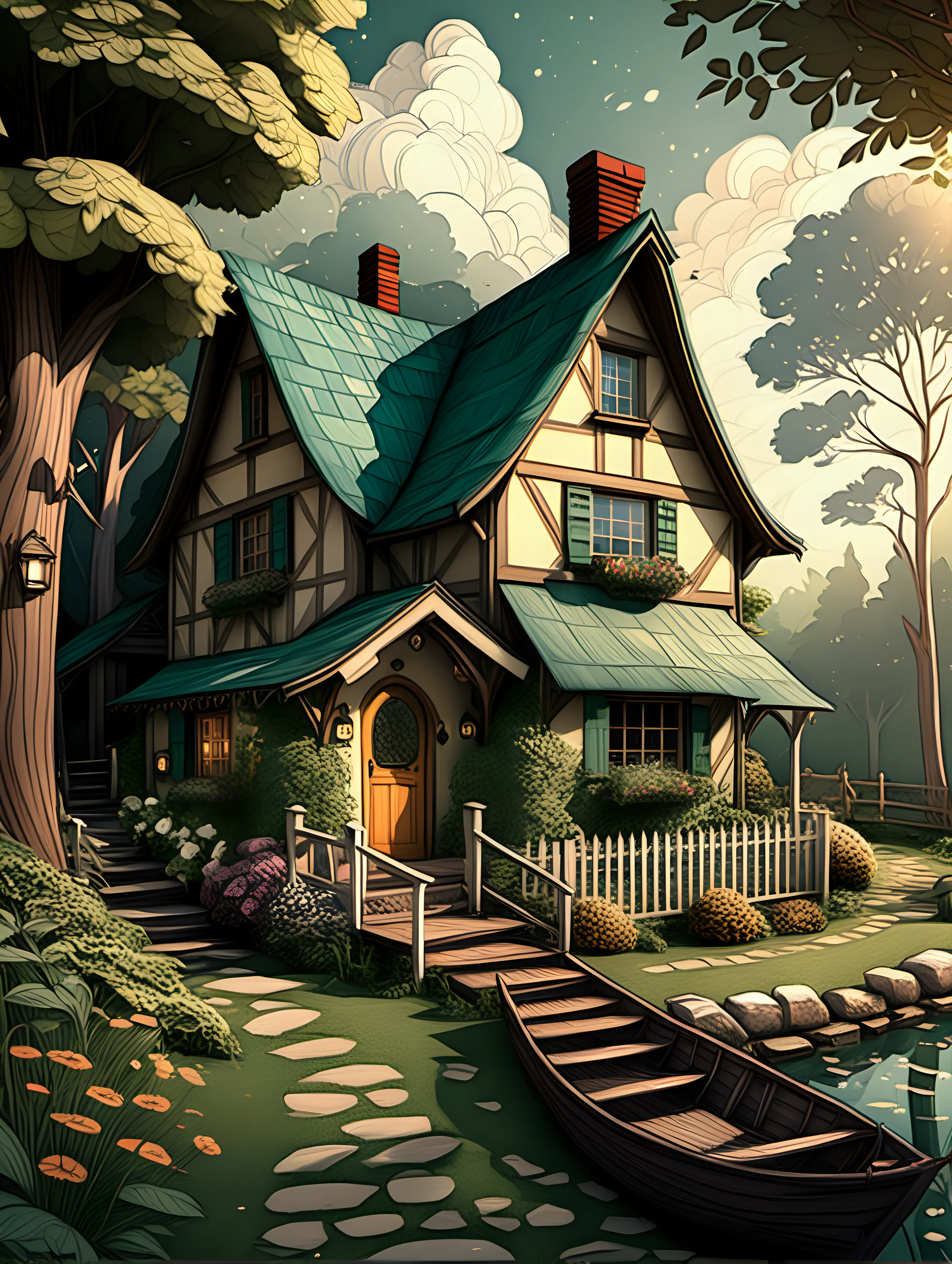 Enchanting Storybook Cottage Illustration with Intricate Details