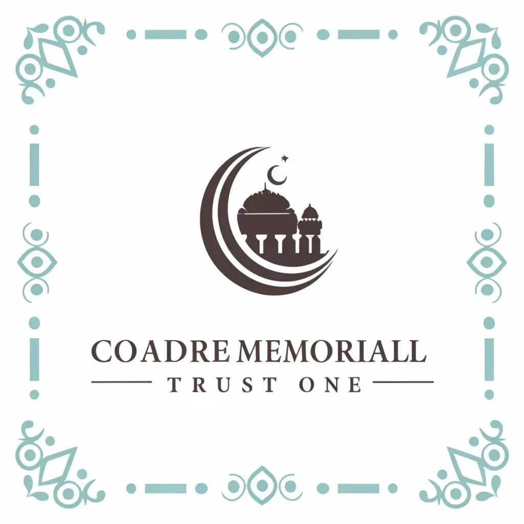 a logo design, with the text 'Cadre Memorial and Trust One', and 'A.M.C.' main symbol: Crescent moon and mosque, Moderate, clear background