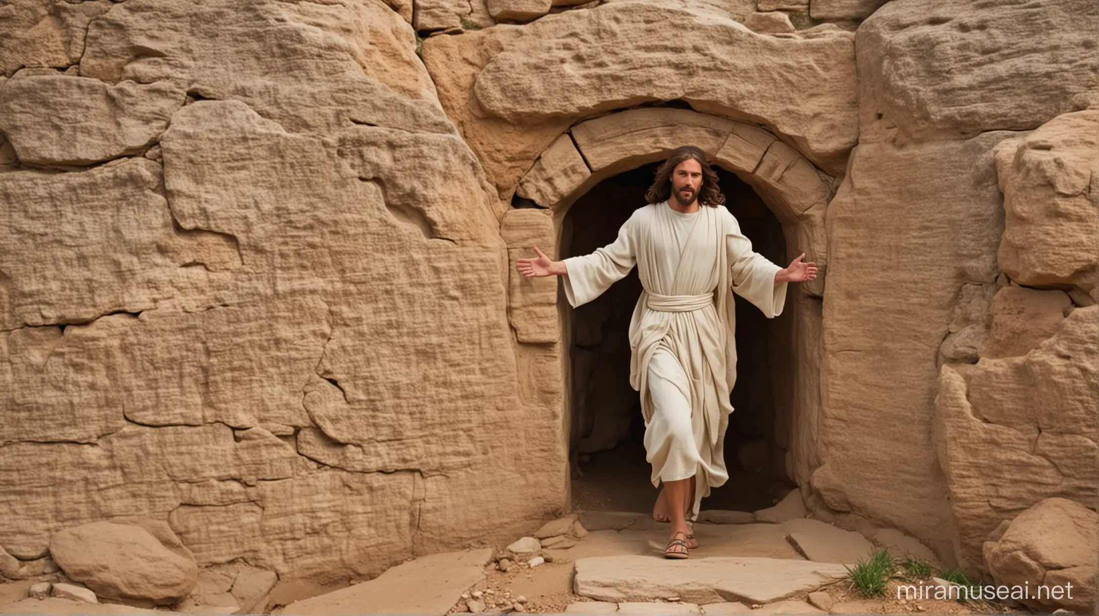 Jesus saliendo en la tomba