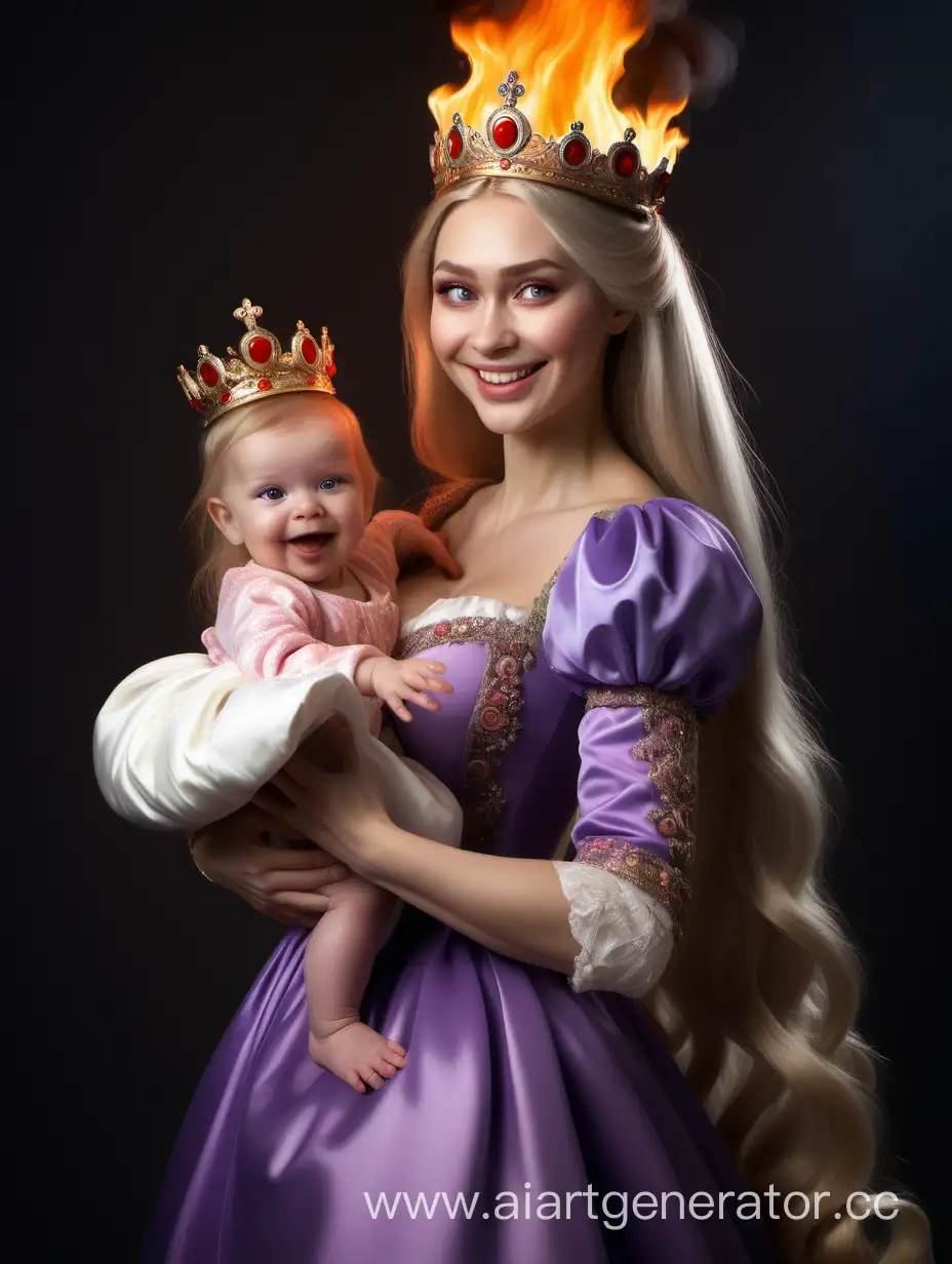 Joyful-Rapunzel-Queen-of-the-Russian-Empire-Embracing-Her-Baby-Daughter-with-a-Burning-Crown