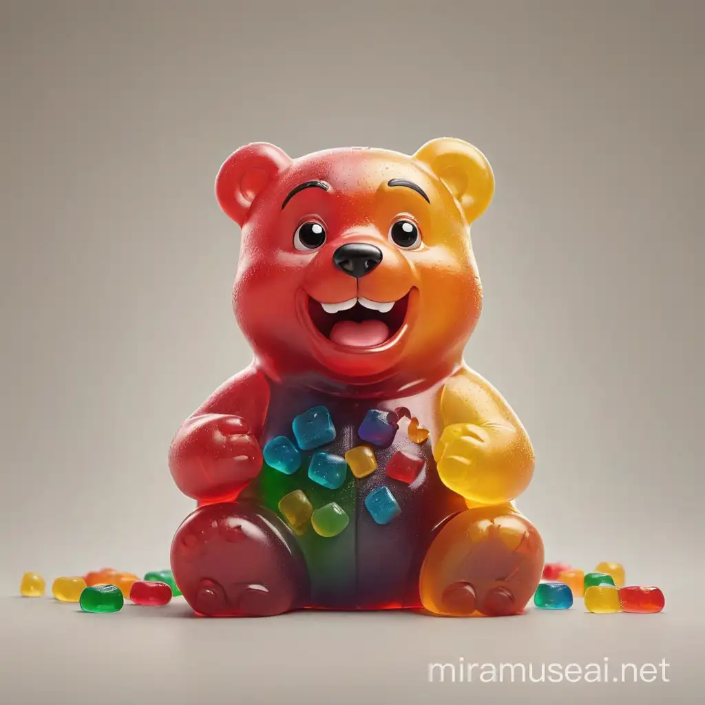 Fun colorful gummy bear meme with a neutral background