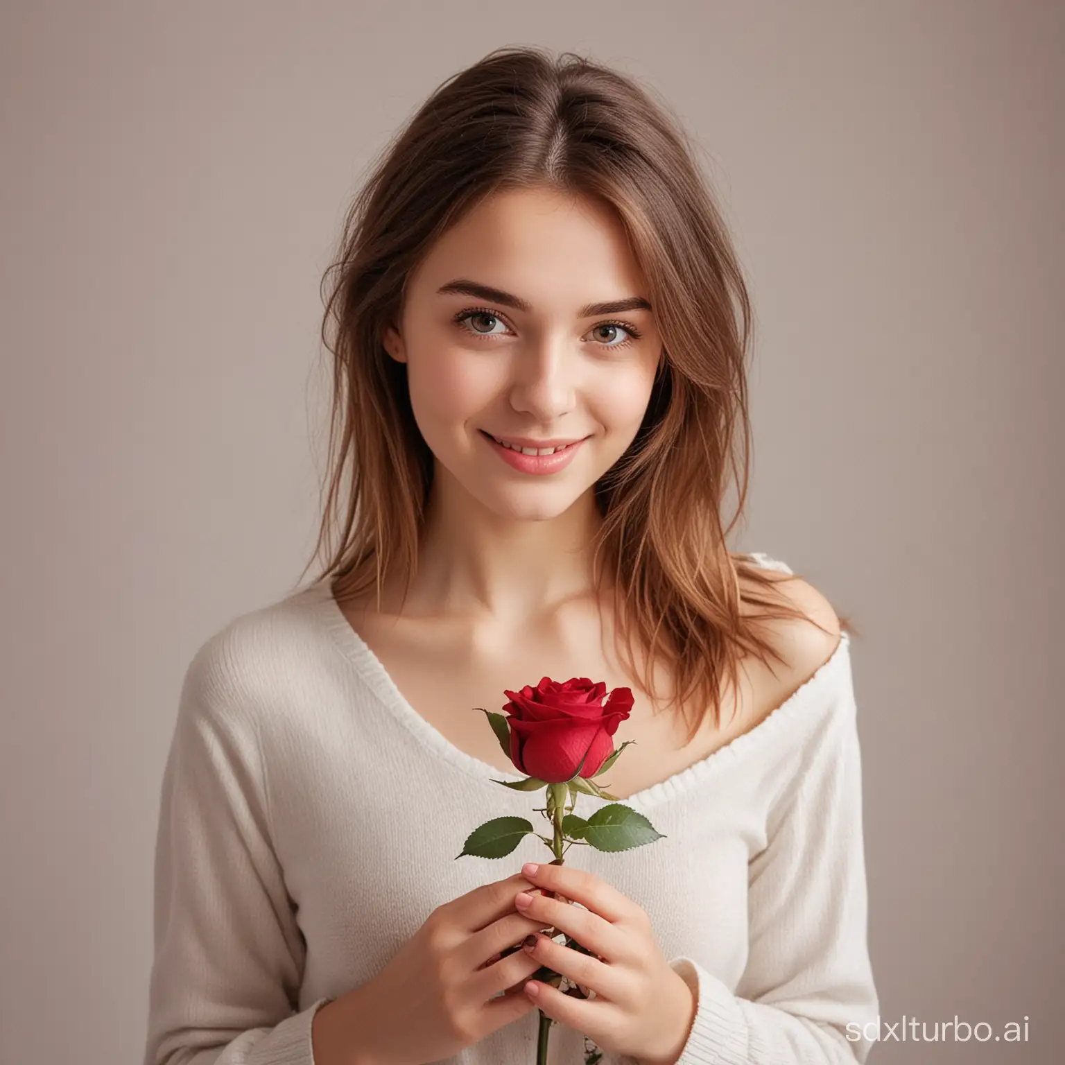 a nice girl who holing a  rose