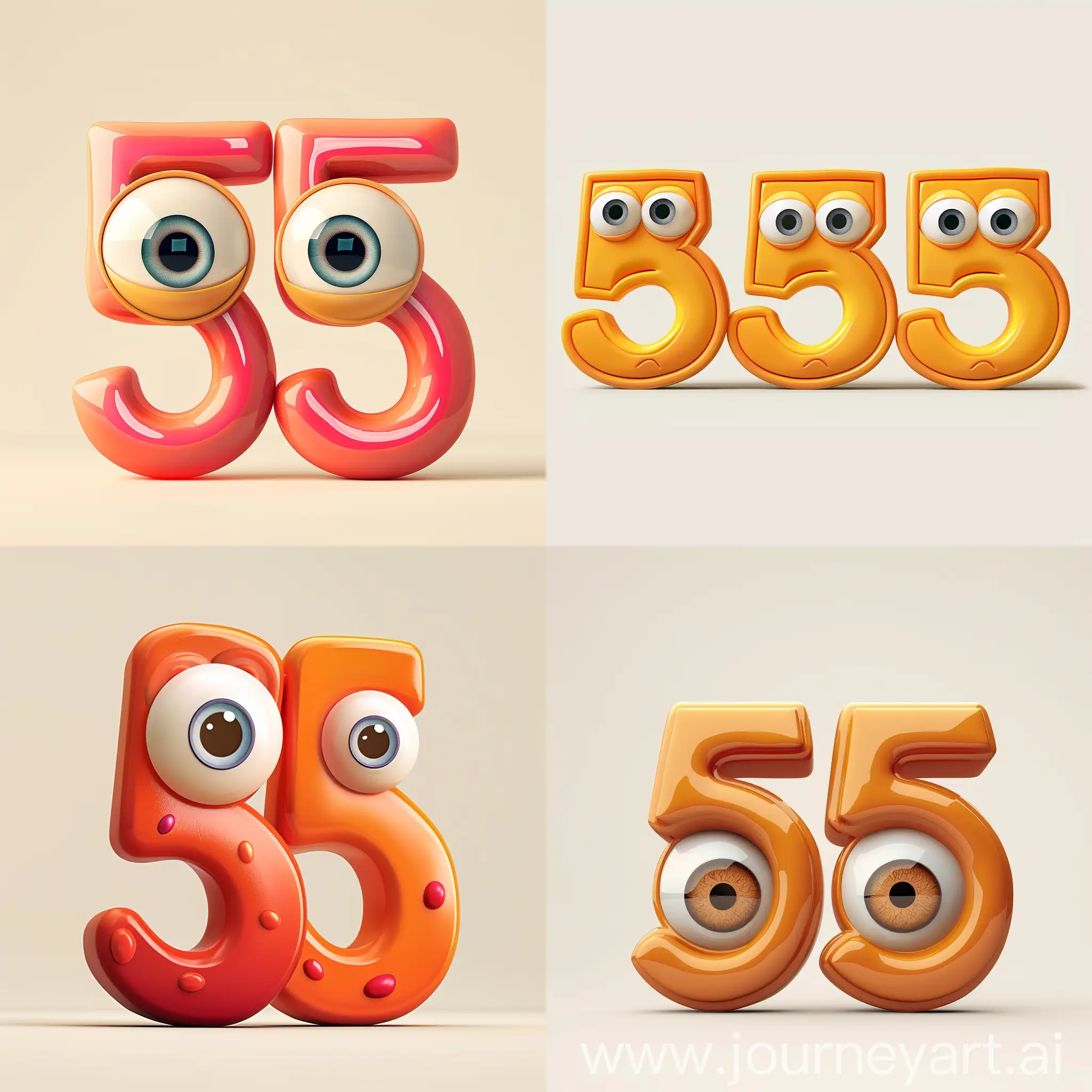 цифры пять пятёрка вид сбоку  большими глазами  симметричный анимация pixar на светлом фоне