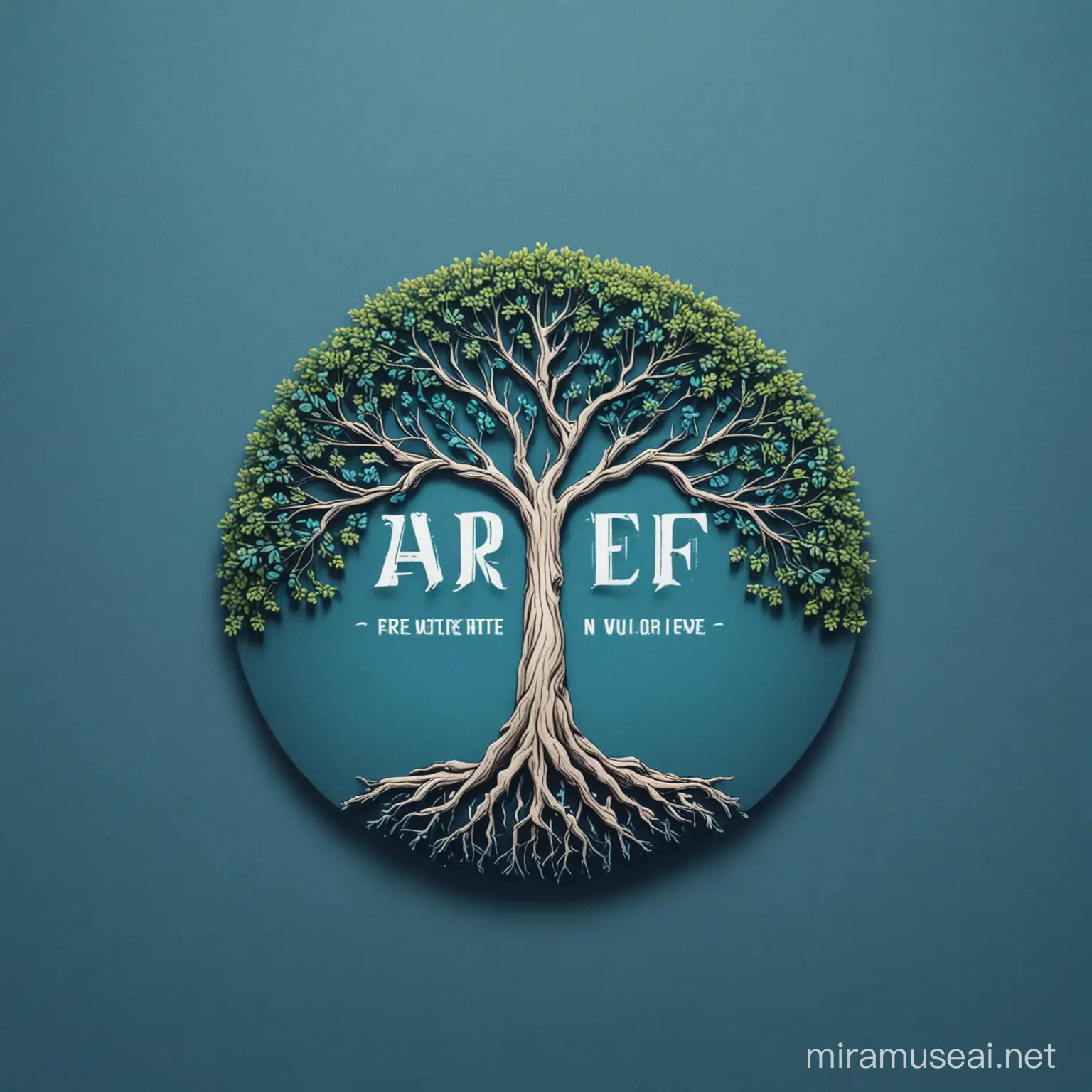 A logo with a word in the middle onetree
 and a blue background color
