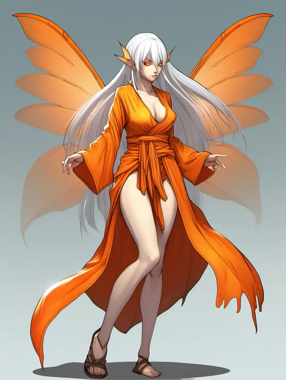Annoying-looking white-haired adult
female fairy monk with orange skimpy robes and huge, translucent wings