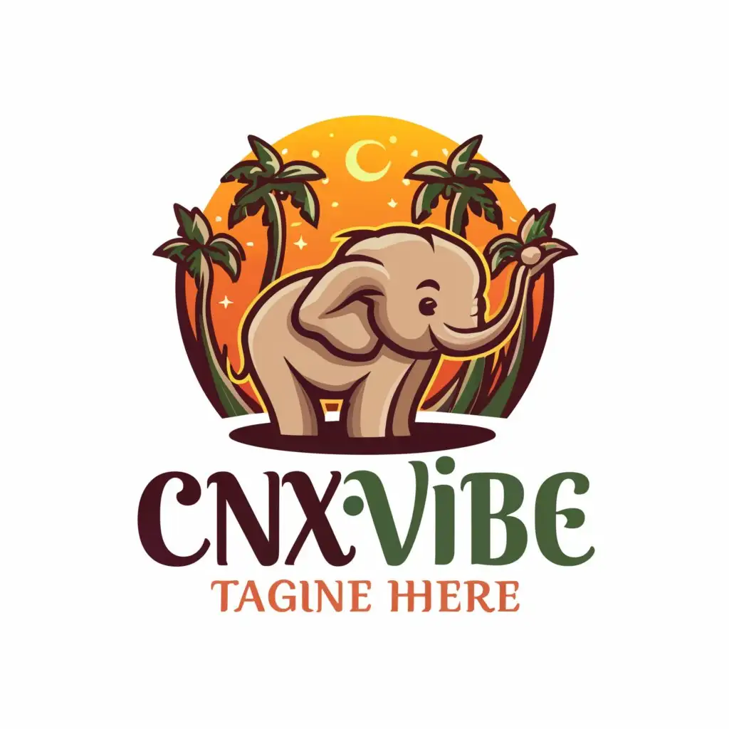 a logo design, with the text CNX VIBE, main symbol: cute happy baby elephant, moderate, be used in travel industry, clear background, Modern font, jungle theme, mountain theme, forest theme, Thailand