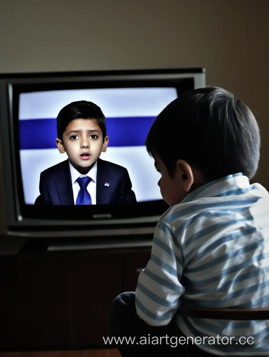 Мальчик который смотрит политическую программу в телевизоре

